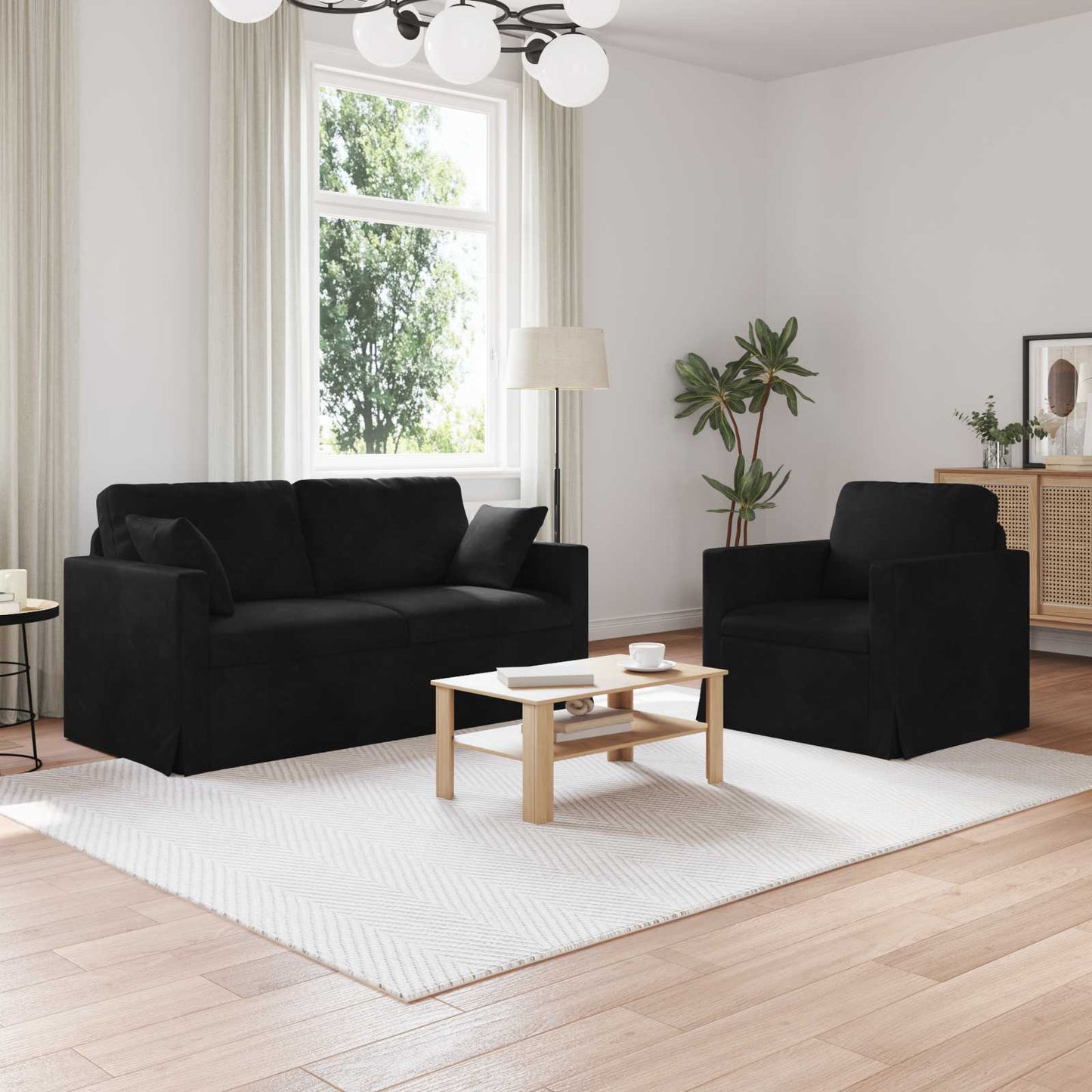 Kanapé Szett 2 pcs Fekete 158 x 78 x 80 cm Bársony