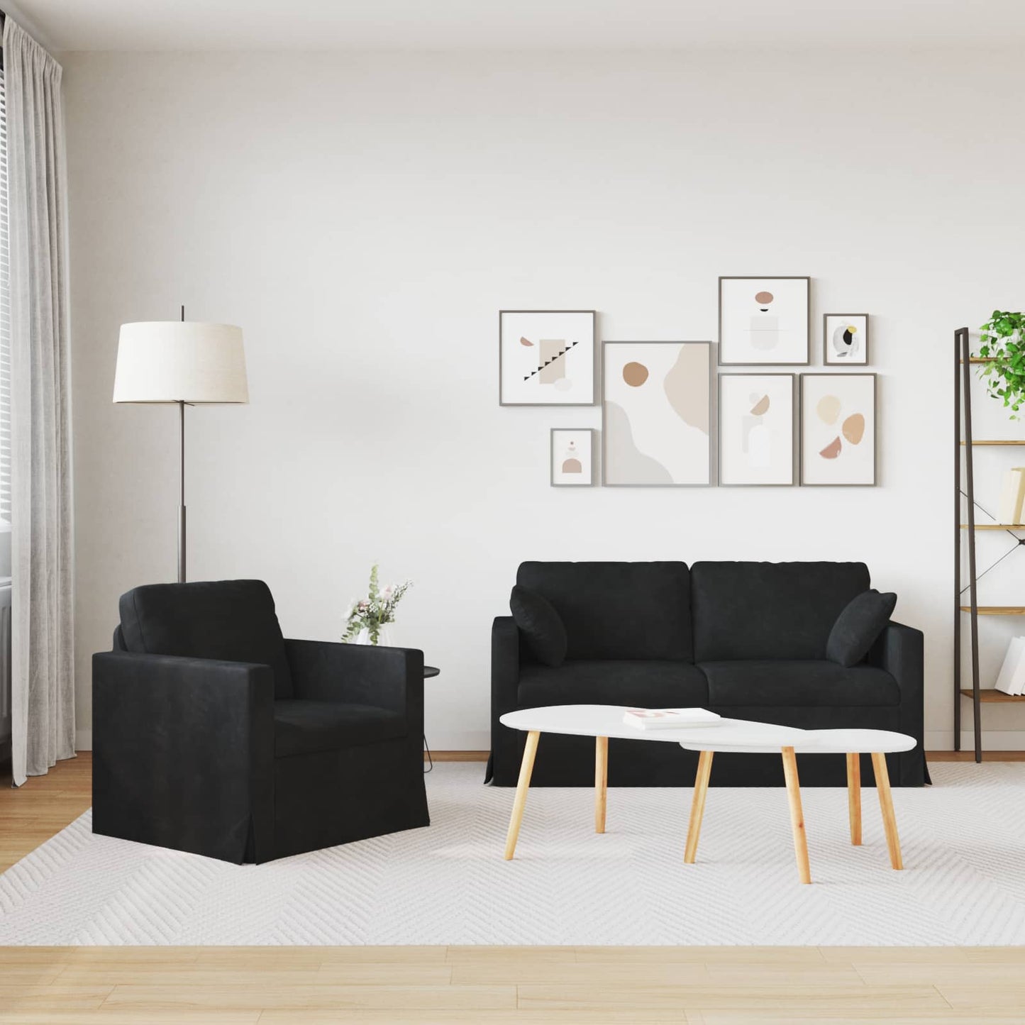 Kanapé Szett 2 pcs Fekete 158 x 78 x 80 cm Bársony