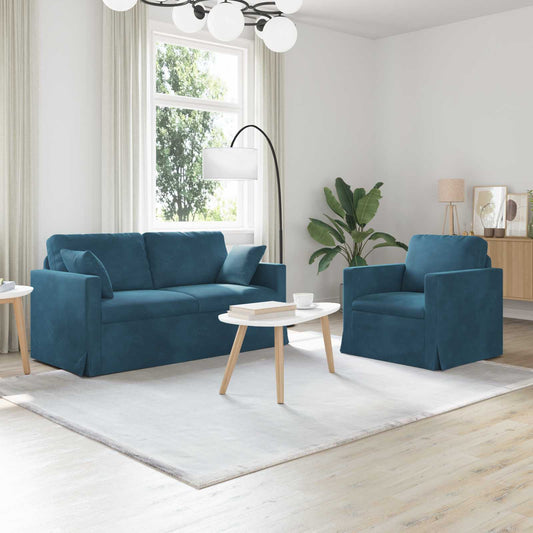 Kanapé Szett 2 pcs Kék 158 x 78 x 80 cm Bársony