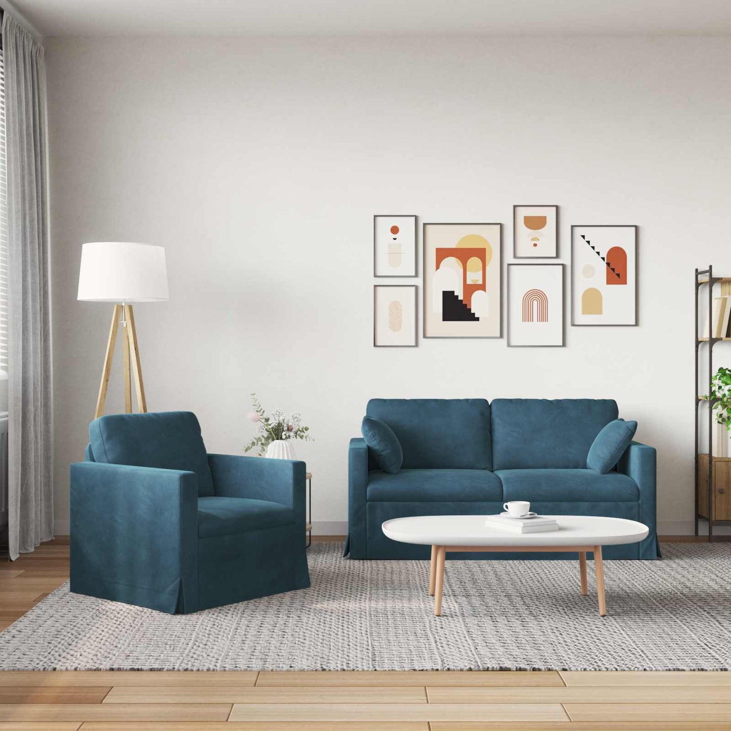 Kanapé Szett 2 pcs Kék 158 x 78 x 80 cm Bársony