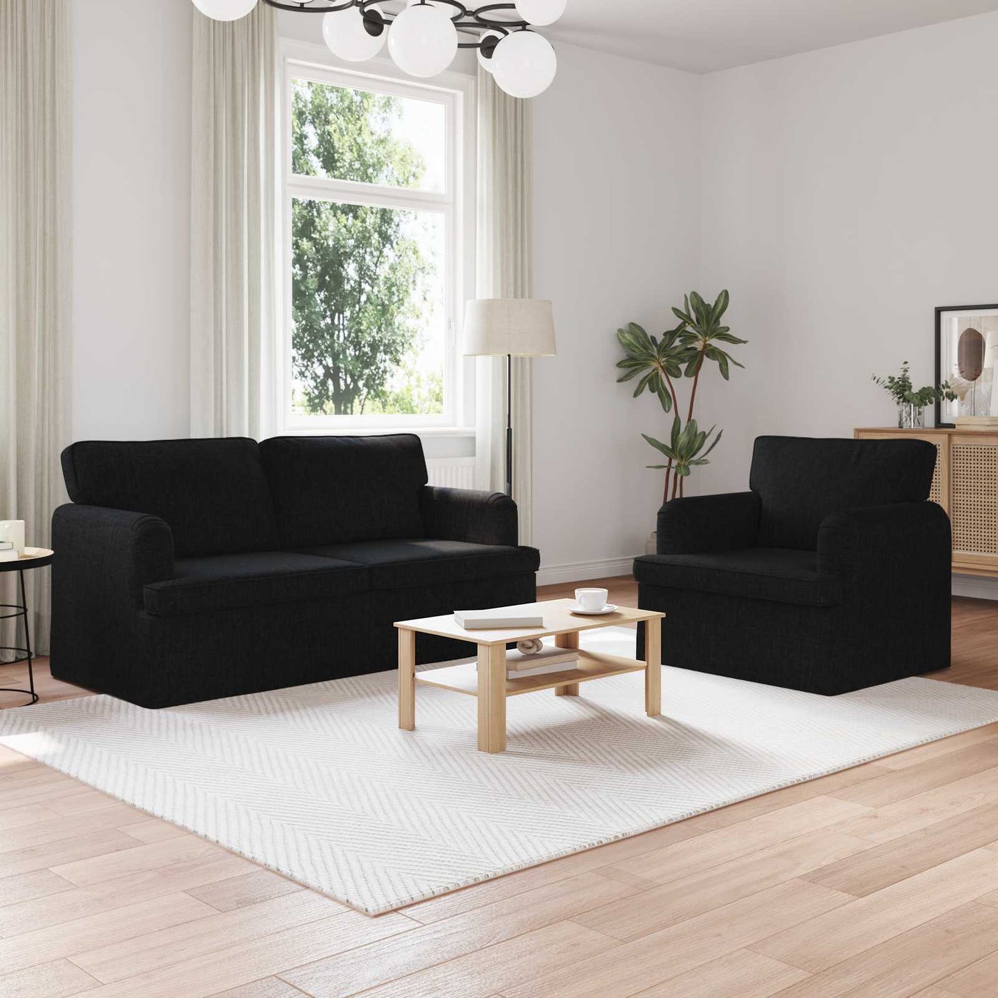 Kanapé Szett 2 pcs Fekete 162 x 80 x 85 cm szövet