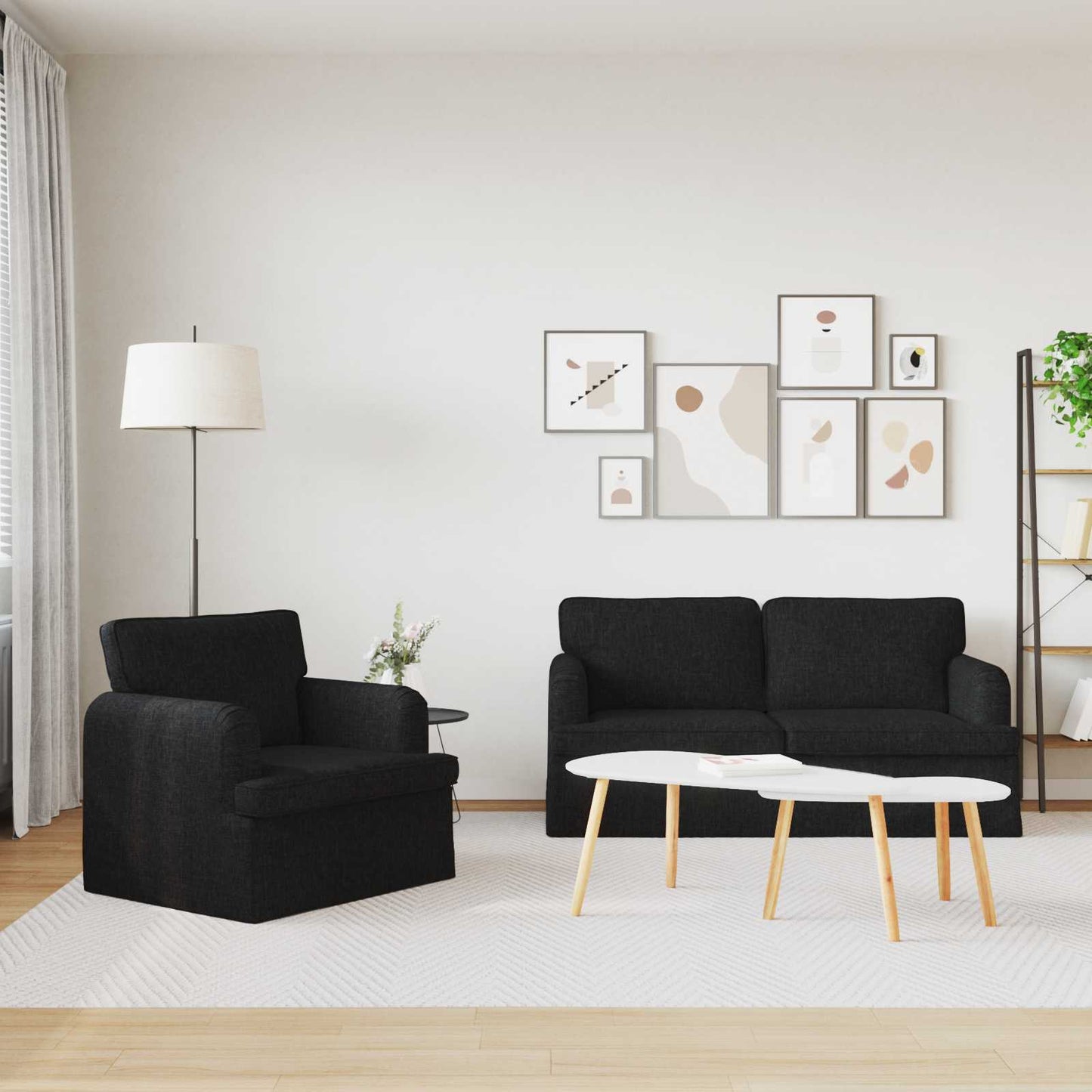 Kanapé Szett 2 pcs Fekete 162 x 80 x 85 cm szövet
