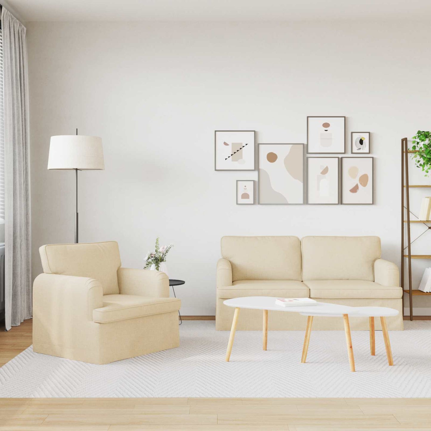Kanapé Szett 2 pcs Krém 162 x 80 x 85 cm szövet