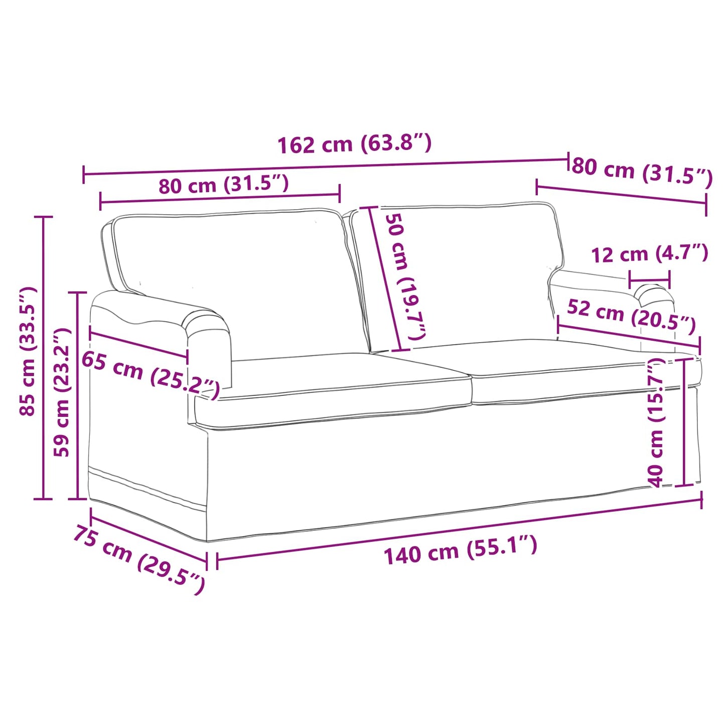 Kanapé Szett 2 pcs Krém 162 x 80 x 85 cm szövet