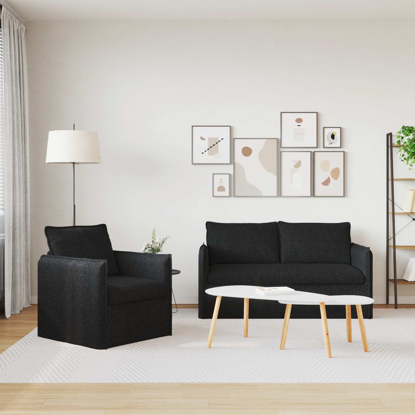 Kanapé Szett 2 pcs Fekete 156 x 82 x 85 cm Szövet