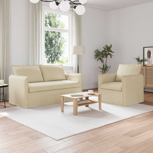 Kanapé Szett 2 pcs Krémszínű 156 x 82 x 85 cm Szövet