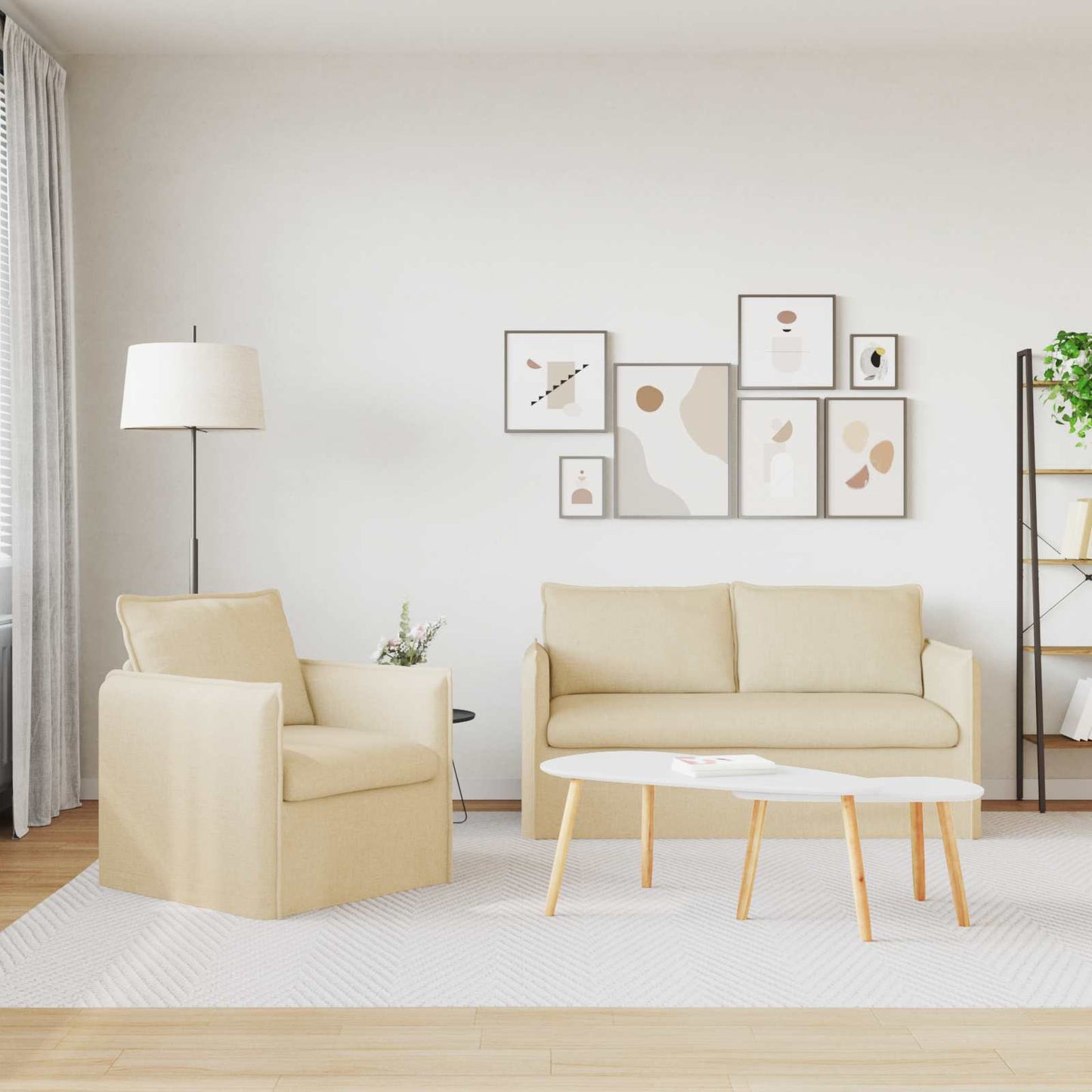 Kanapé Szett 2 pcs Krémszínű 156 x 82 x 85 cm Szövet