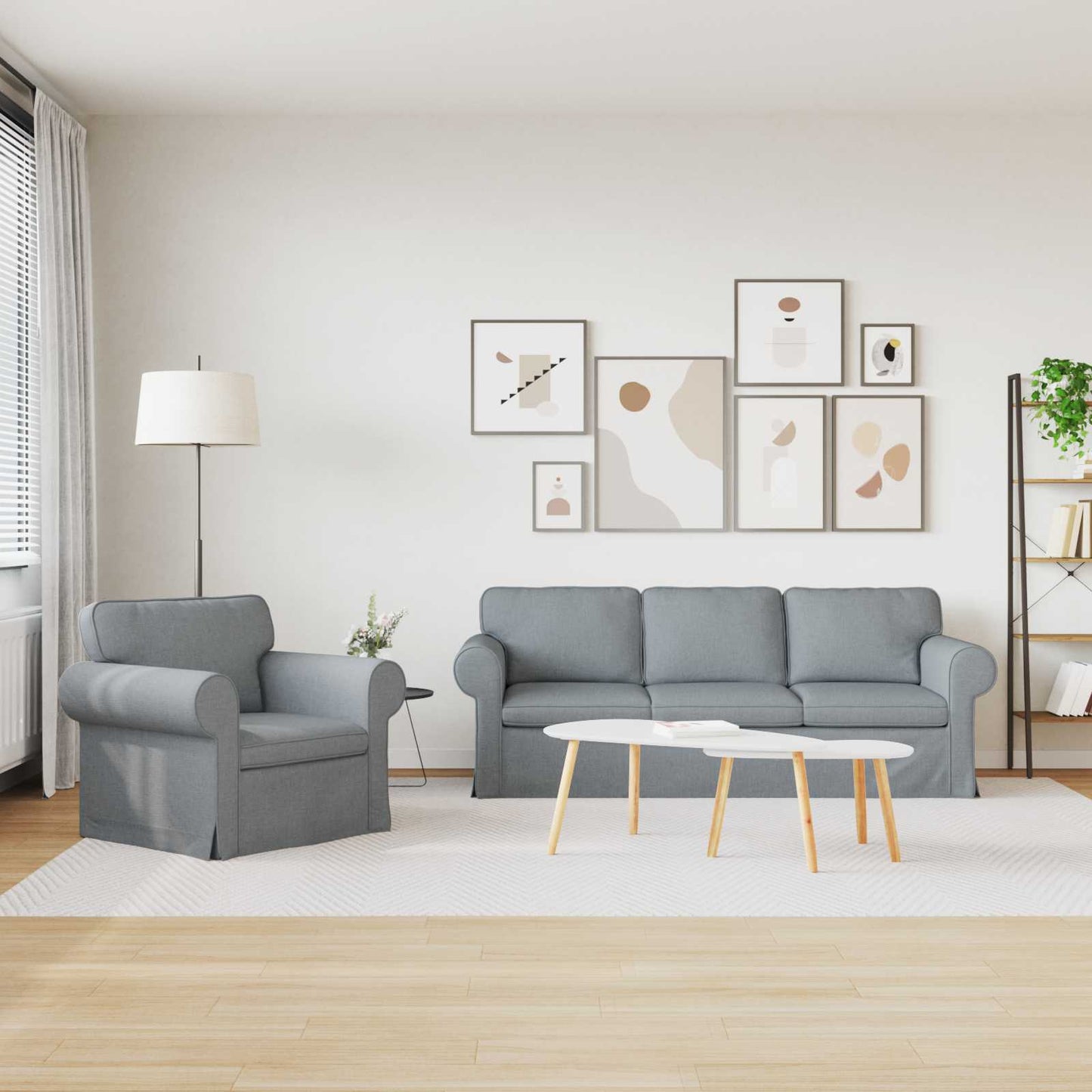 Kanapé Szett 2 pcs Világosszürke 215 x 82 x 80 cm szövet