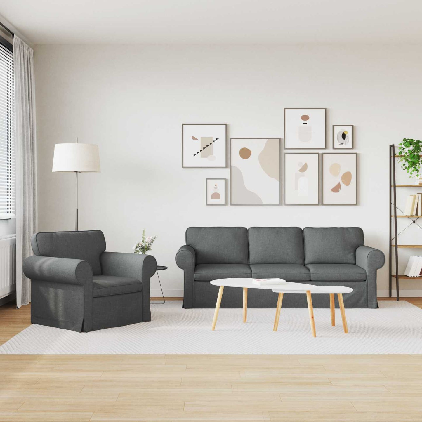 Kanapé Szett 2 pcs Sötétszürke 215 x 82 x 80 cm szövet
