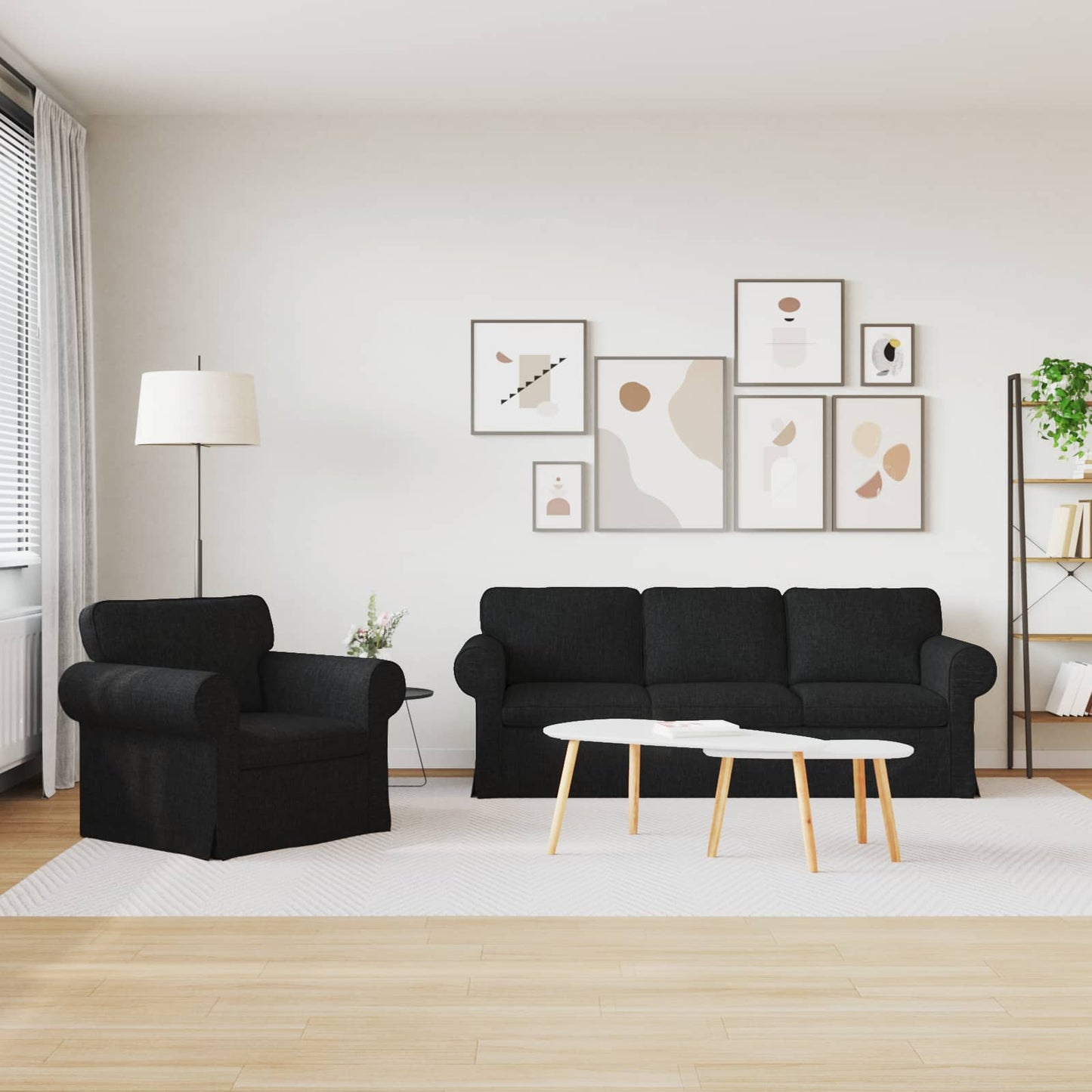 Kanapé Szett 2 pcs Fekete 215 x 82 x 80 cm szövet