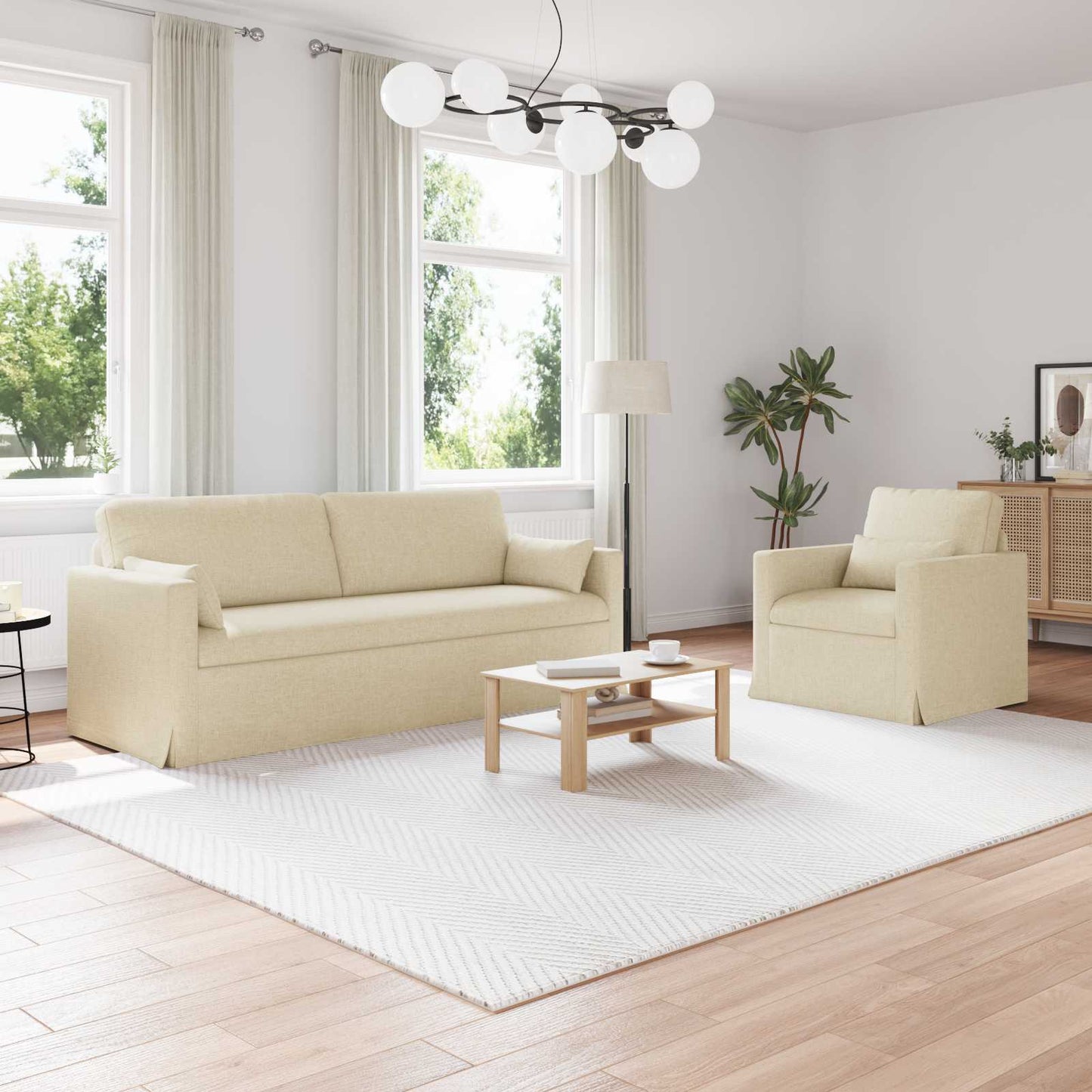 Kanapé Szett 2 pcs Krém 198 x 78 x 80 cm szövet