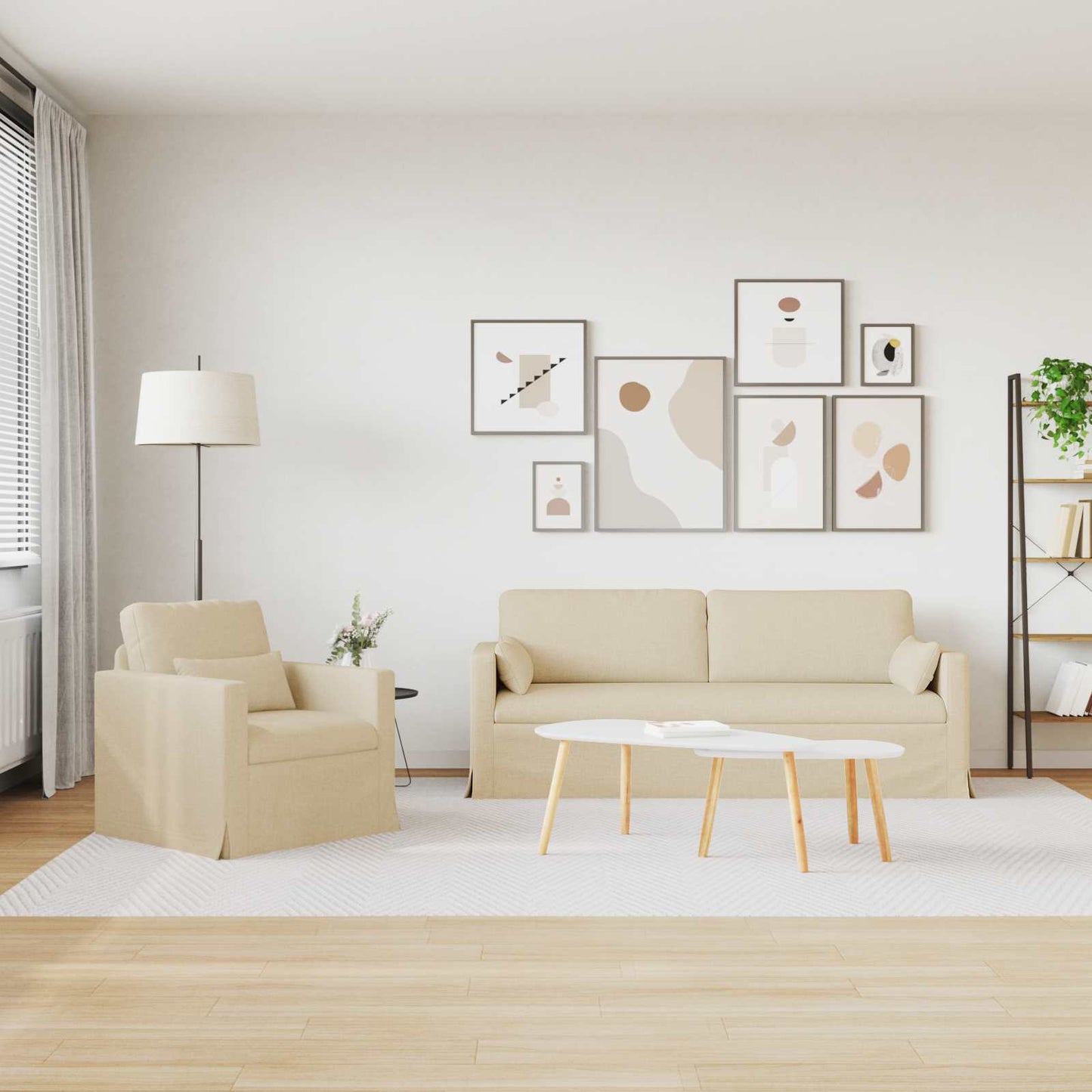 Kanapé Szett 2 pcs Krém 198 x 78 x 80 cm szövet