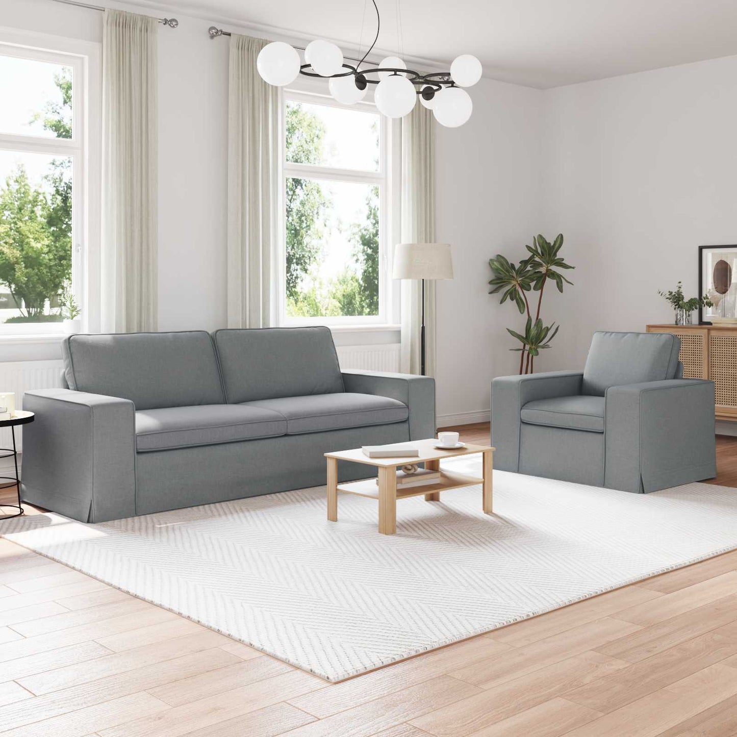 Kanapé Szett 2 pcs Világosszürke 222 x 80 x 82 cm szövet
