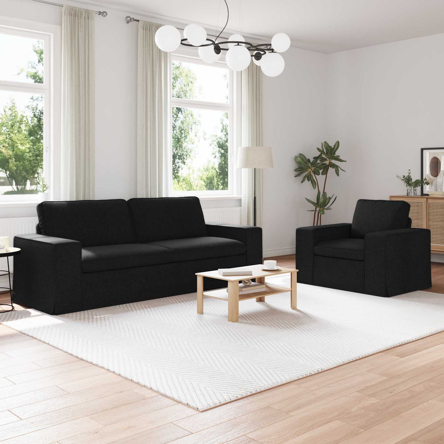 Kanapé Szett 2 pcs Fekete 222 x 80 x 82 cm szövet