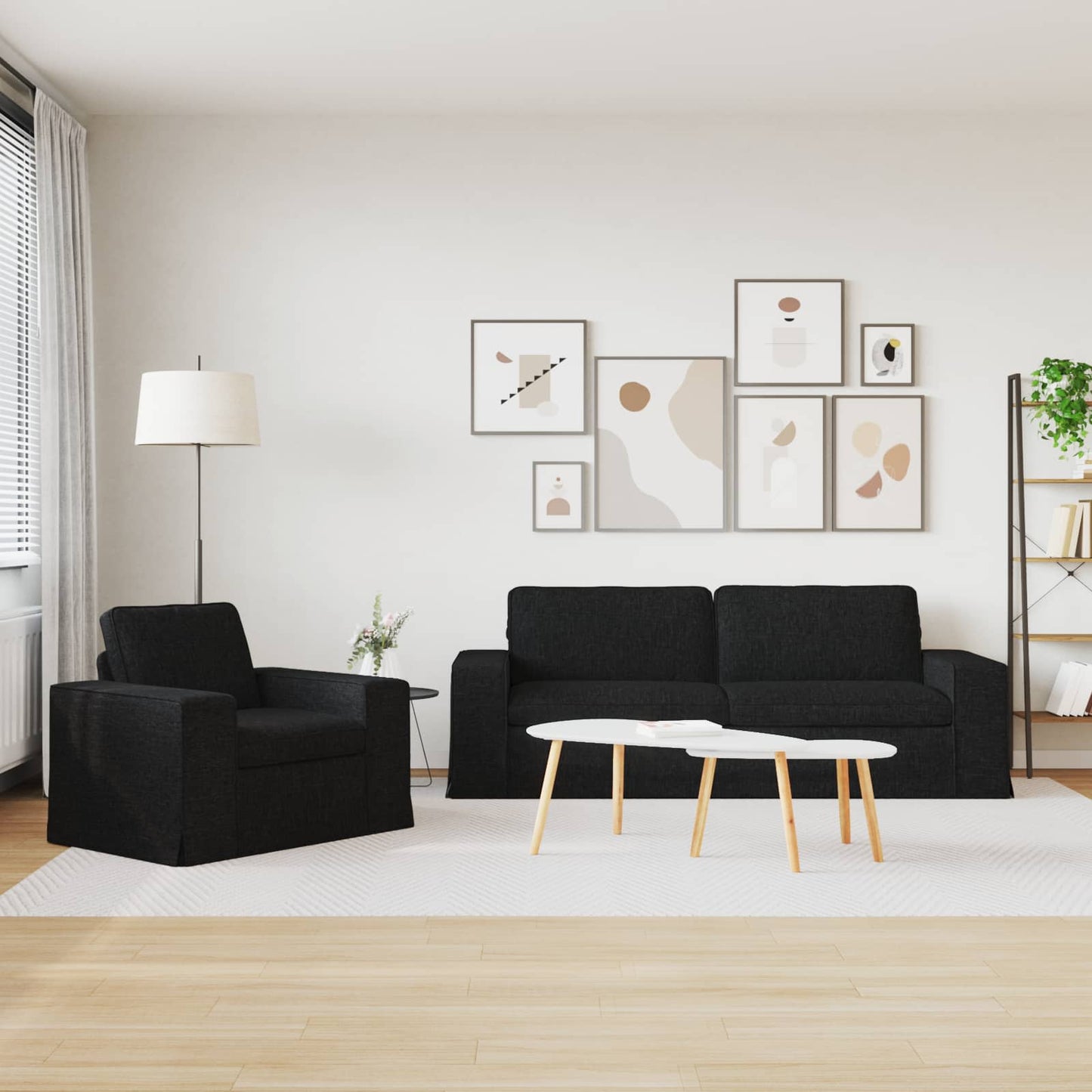 Kanapé Szett 2 pcs Fekete 222 x 80 x 82 cm szövet