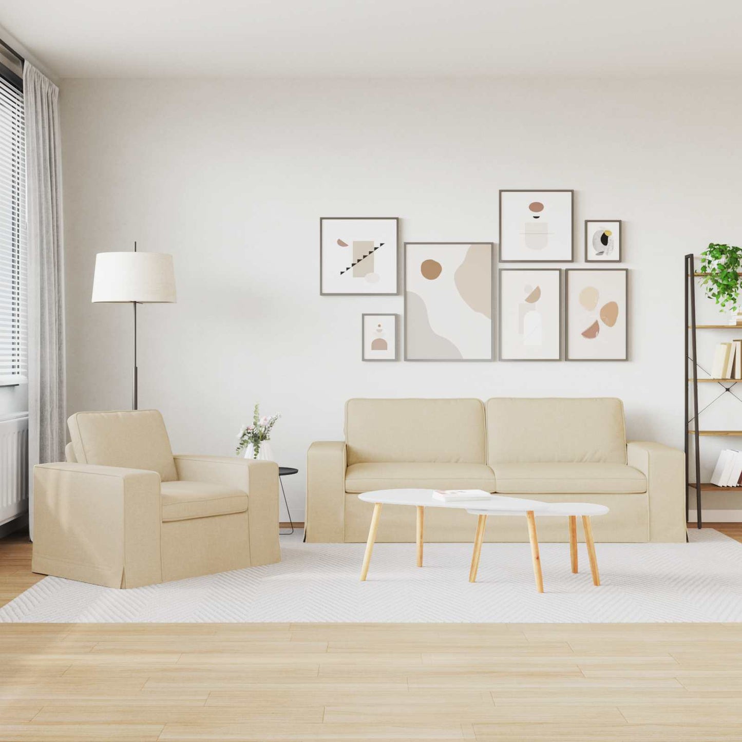 Kanapé Szett 2 pcs Krém 222 x 80 x 82 cm szövet