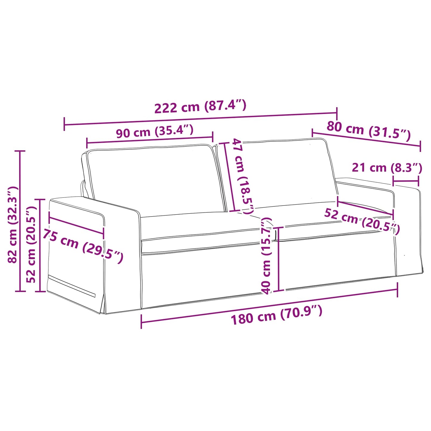 Kanapé Szett 2 pcs Krém 222 x 80 x 82 cm szövet