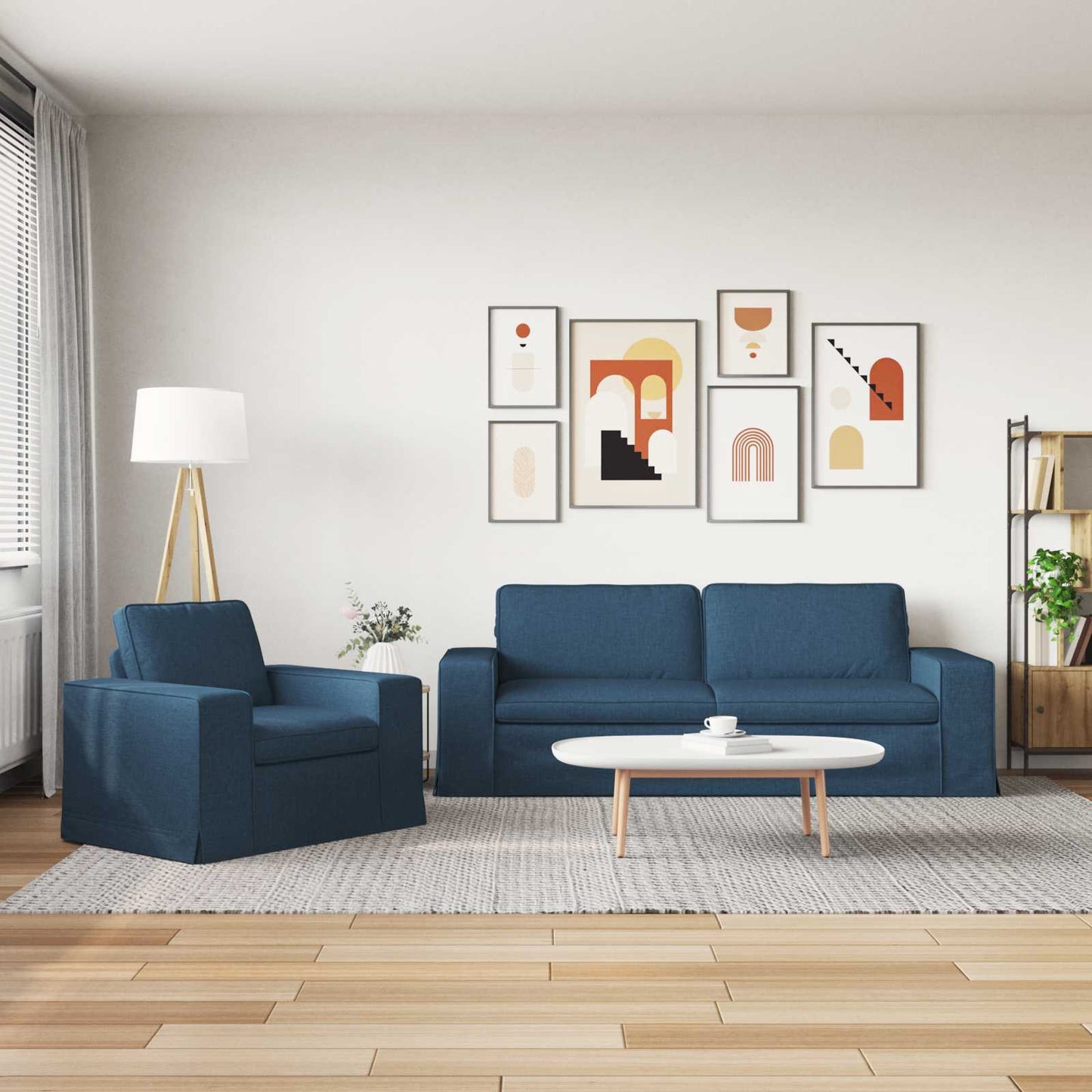 Kanapé Szett 2 pcs Kék 222 x 80 x 82 cm szövet