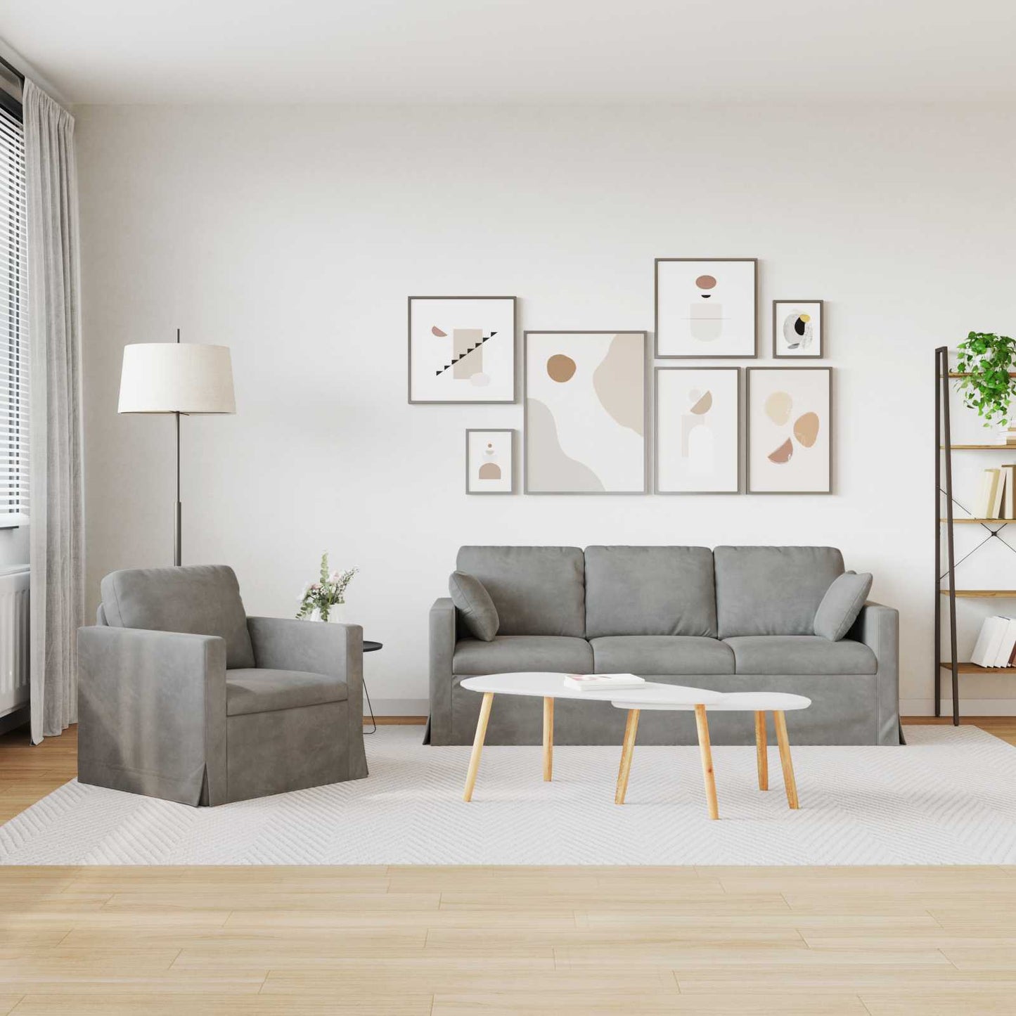 Kanapé Szett 2 pcs Világosszürke 198 x 78 x 80 cm Bársony