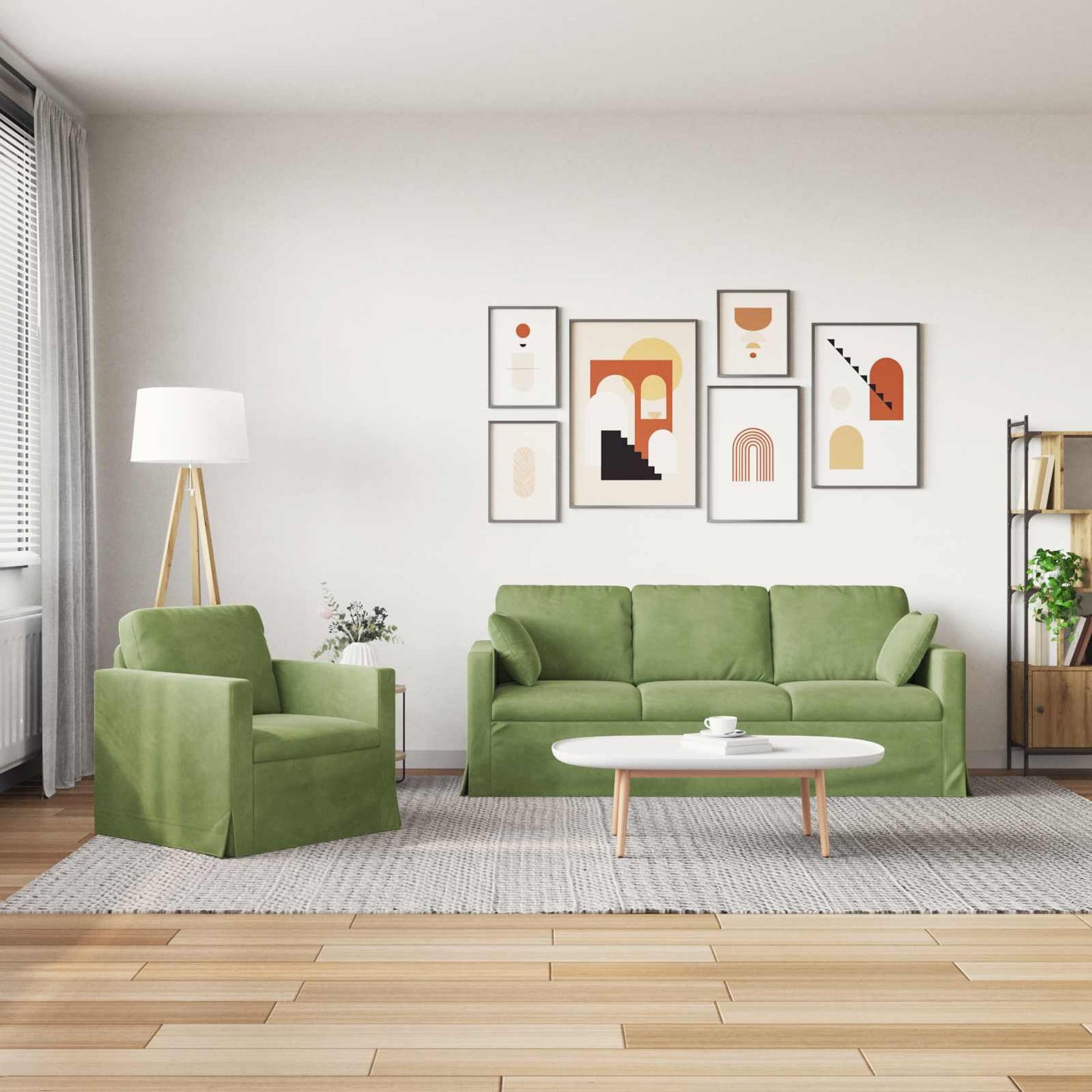 Kanapé Szett 2 pcs Világos zöld 198 x 78 x 80 cm Bársony