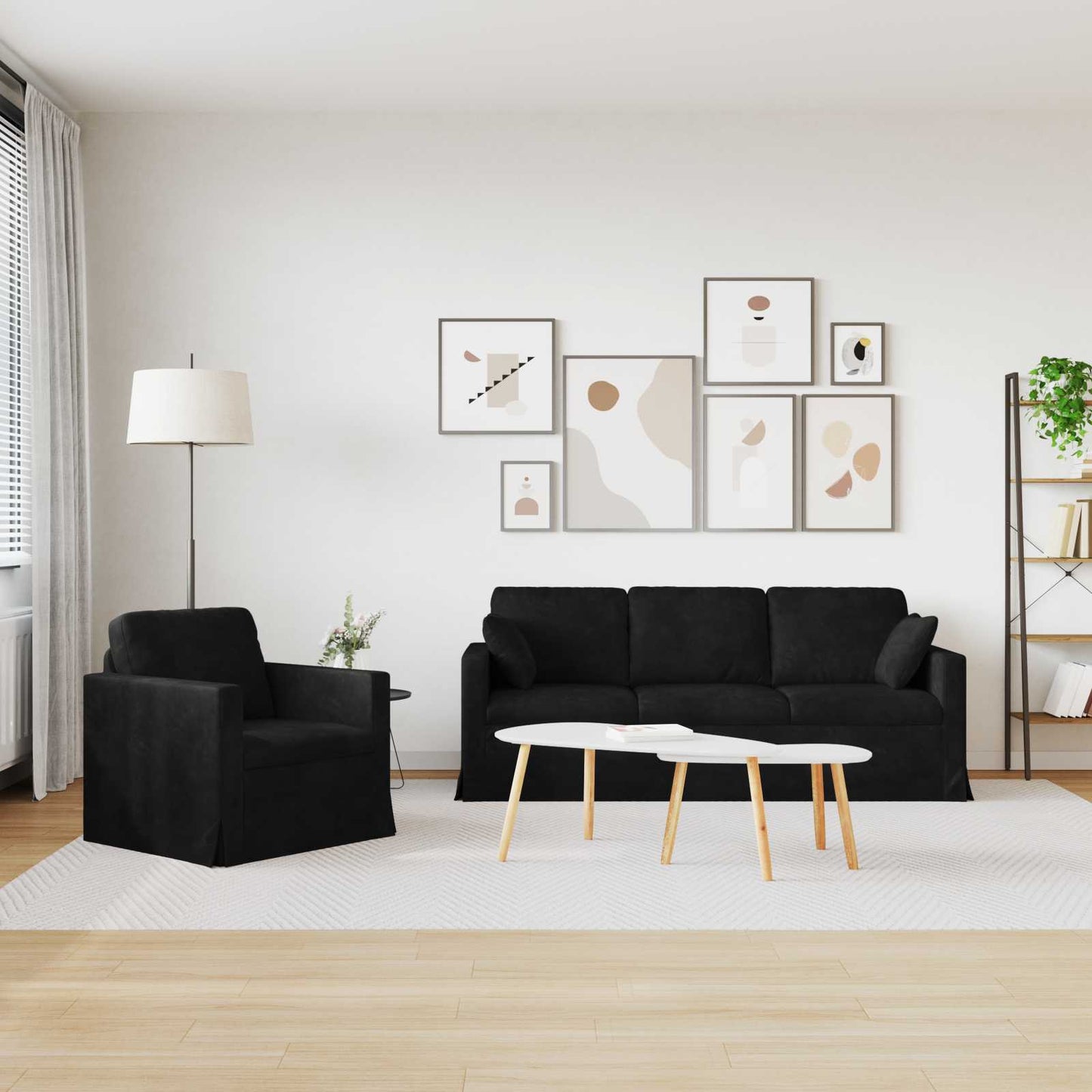 Kanapé Szett 2 pcs Fekete 198 x 78 x 80 cm Bársony