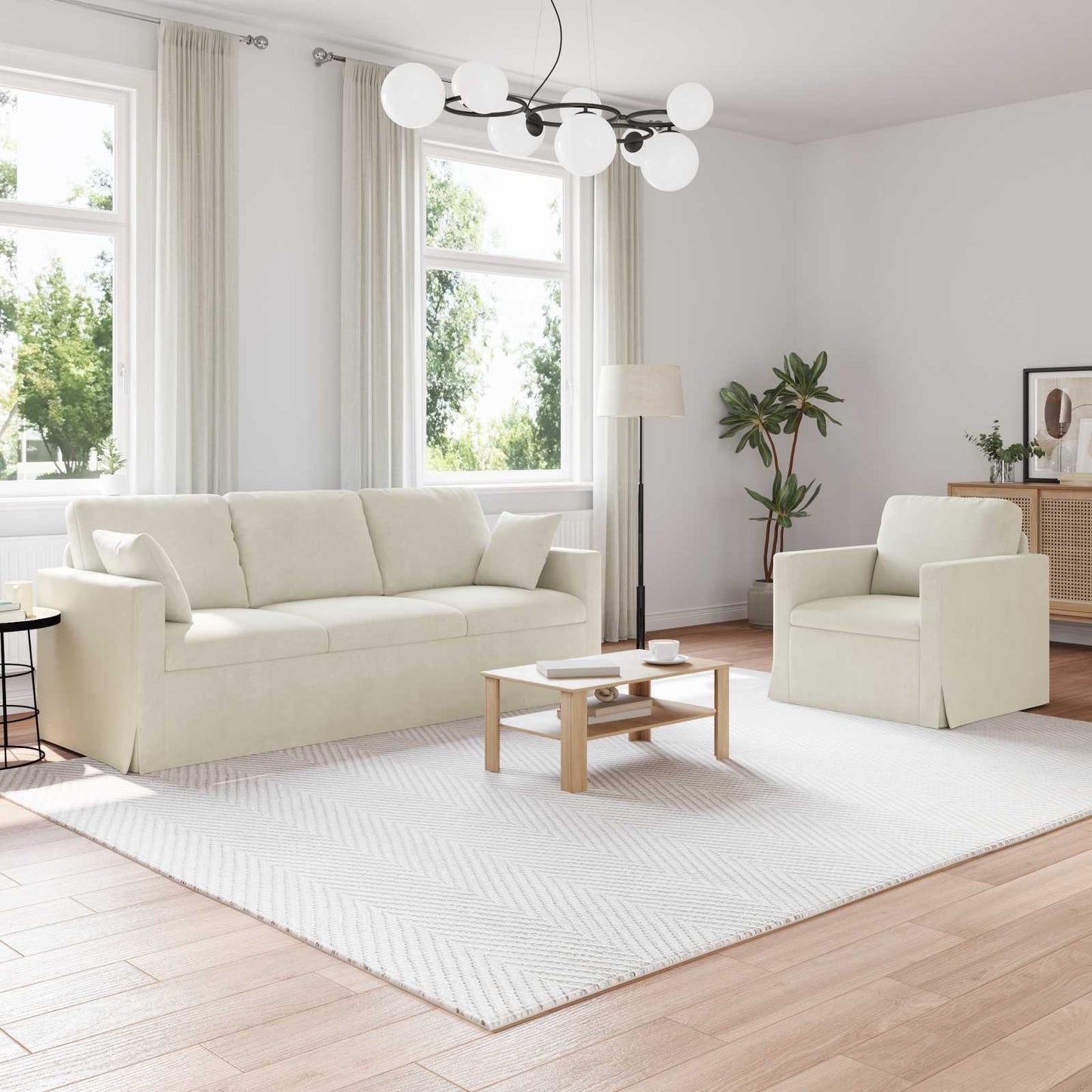 Kanapé Szett 2 pcs Krém 198 x 78 x 80 cm Bársony