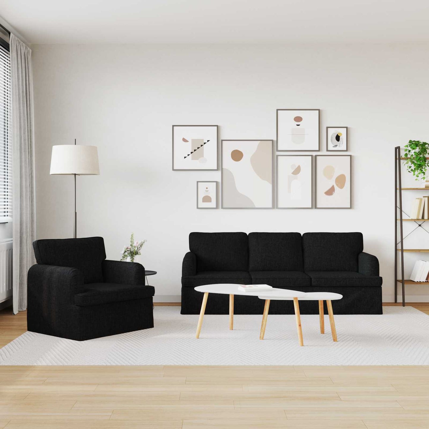 Kanapé Szett 2 pcs Fekete 201 x 80 x 85 cm szövet