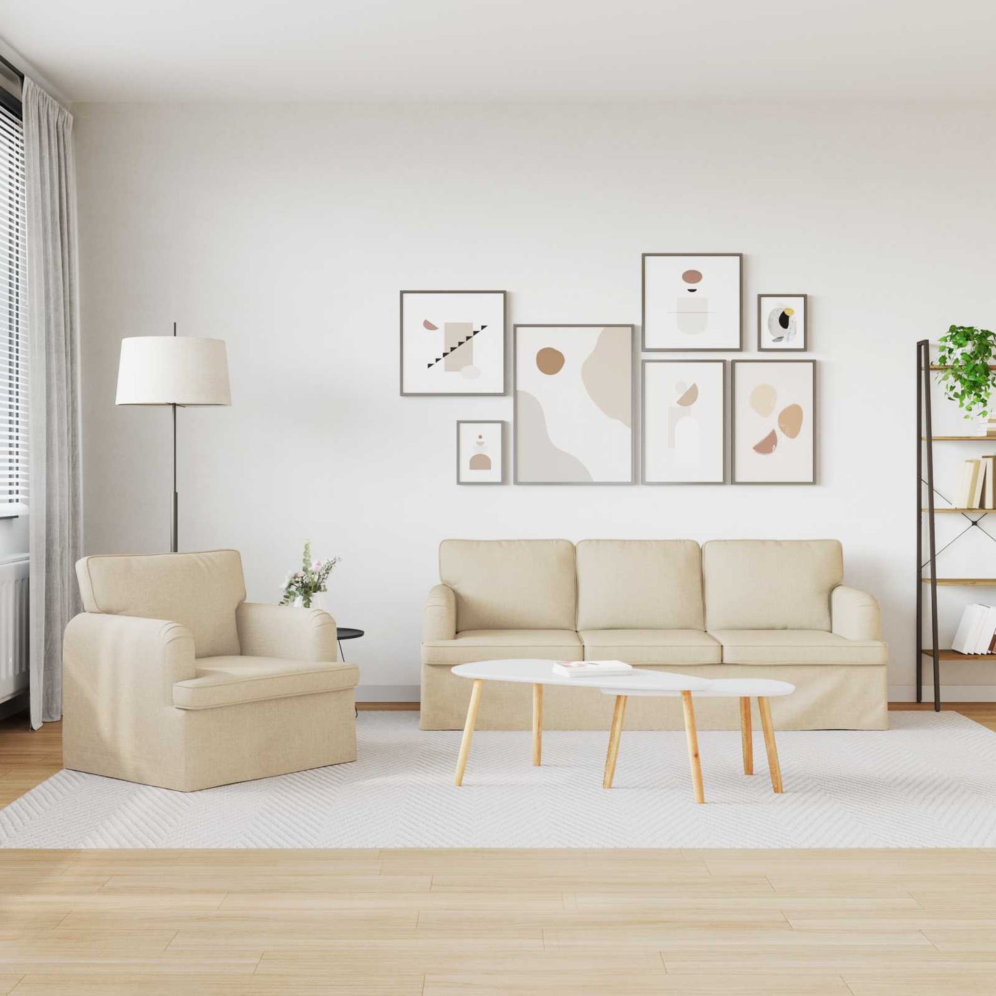 Kanapé Szett 2 pcs Krém 201 x 80 x 85 cm szövet