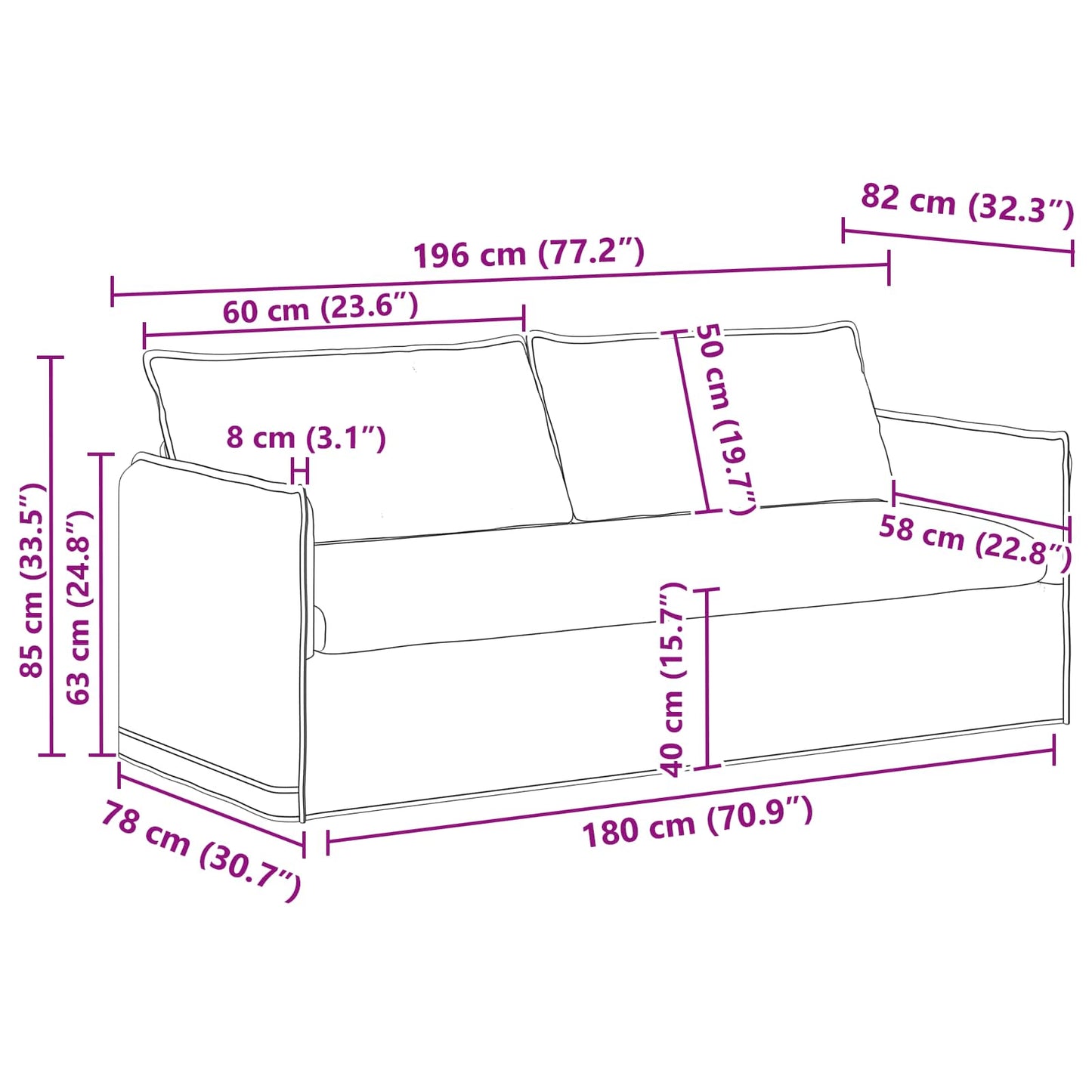 Kanapé Szett 2 pcs Világosszürke 196 x 82 x 85 cm Szövet