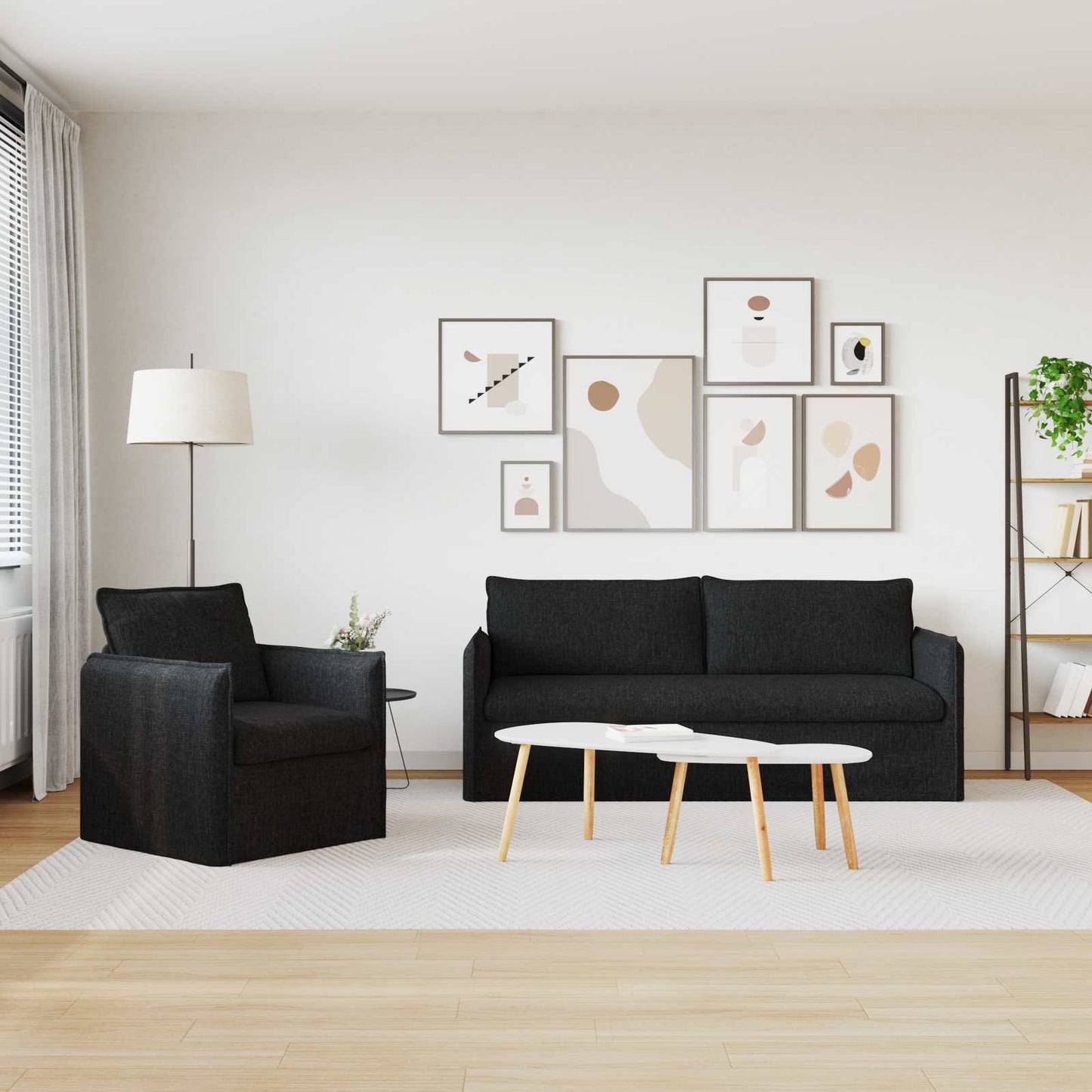 Kanapé Szett 2 pcs Fekete 196 x 82 x 85 cm Szövet