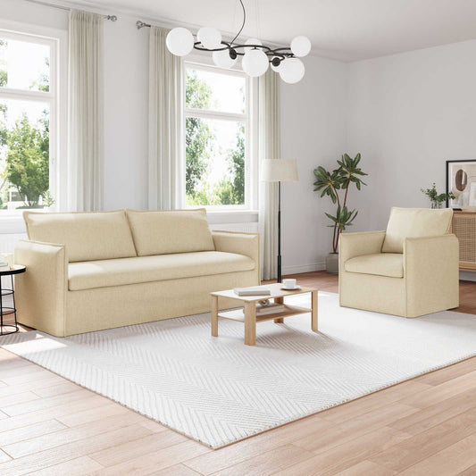 Kanapé Szett 2 pcs Krémszínű 196 x 82 x 85 cm Szövet