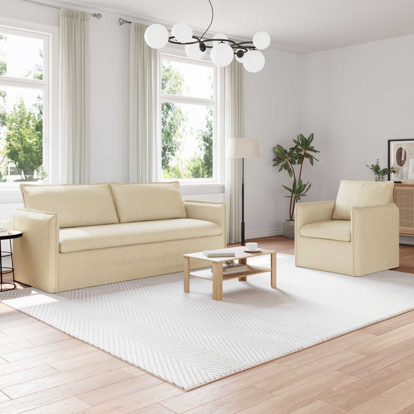 Kanapé Szett 2 pcs Krémszínű 196 x 82 x 85 cm Szövet