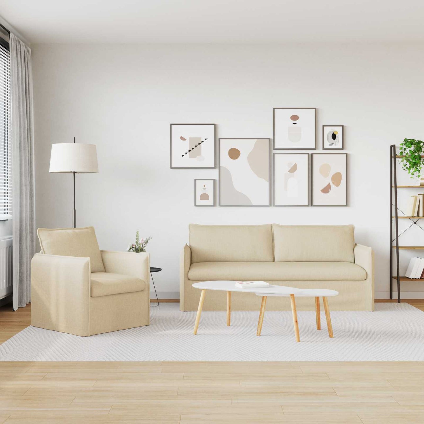 Kanapé Szett 2 pcs Krémszínű 196 x 82 x 85 cm Szövet