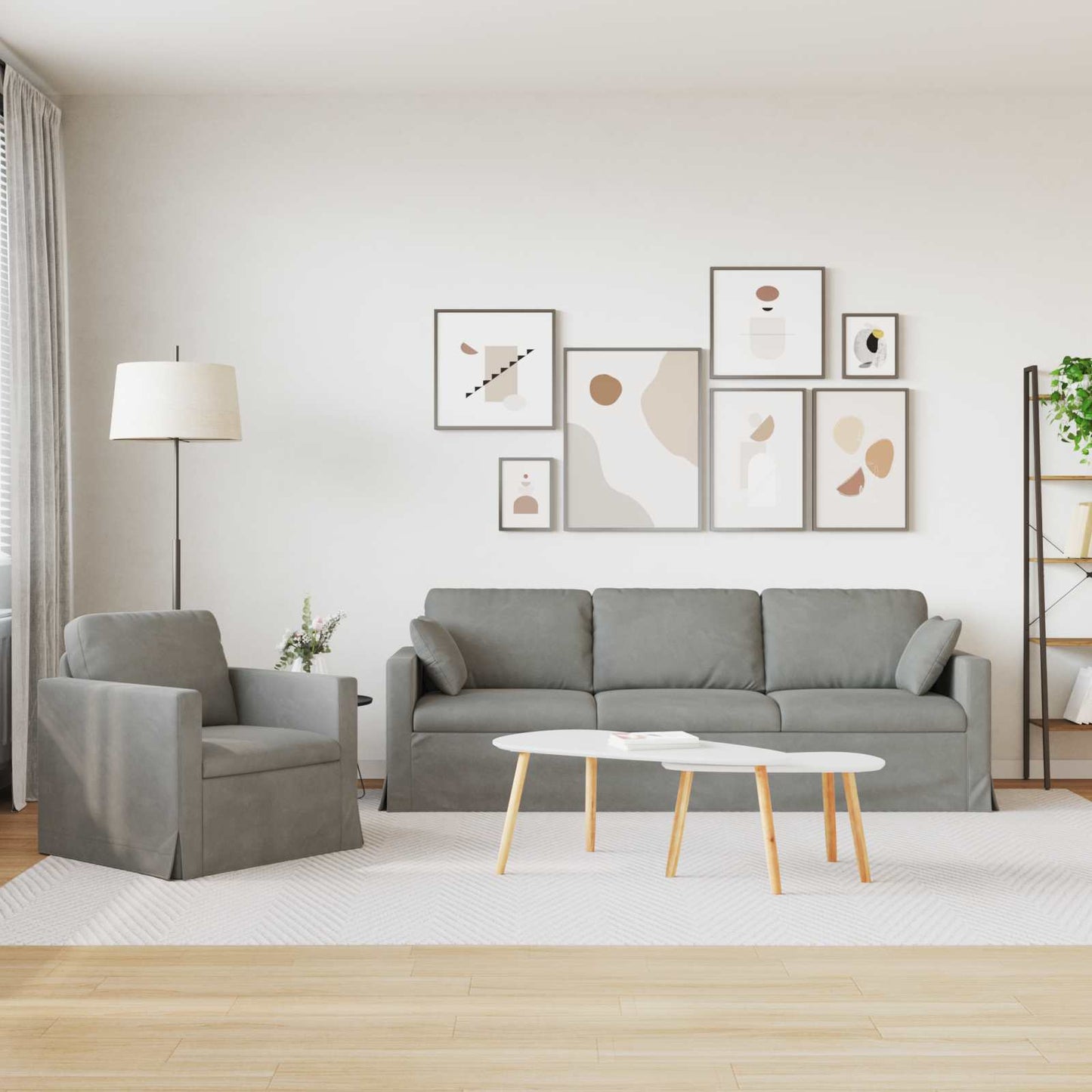 Kanapé Szett 2 pcs Világosszürke 228 x 78 x 80 cm Bársony