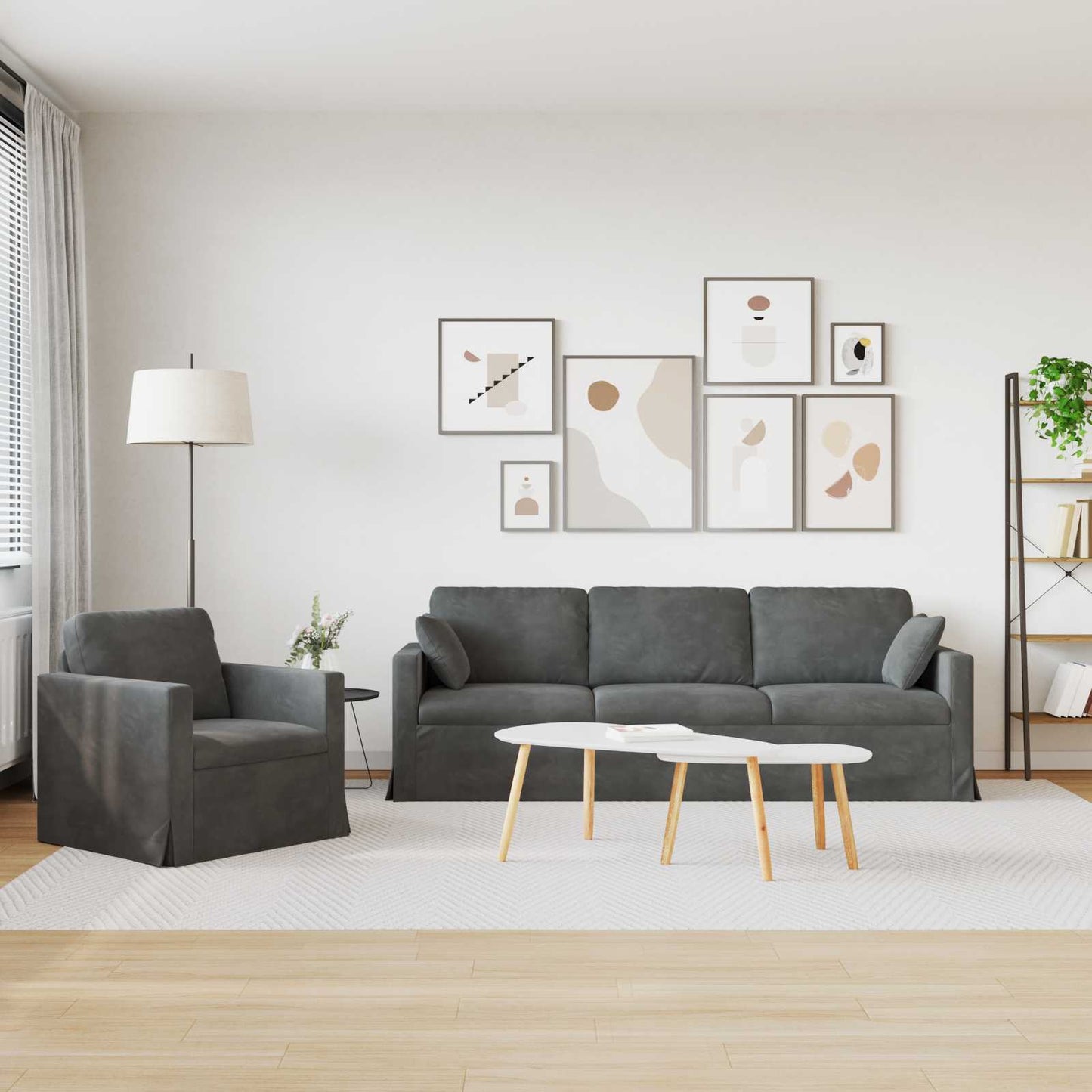 Kanapé Szett 2 pcs Sötétszürke 228 x 78 x 80 cm Bársony