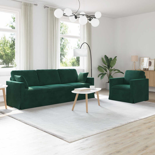 Kanapé Szett 2 pcs Sötétzöld 228 x 78 x 80 cm Bársony