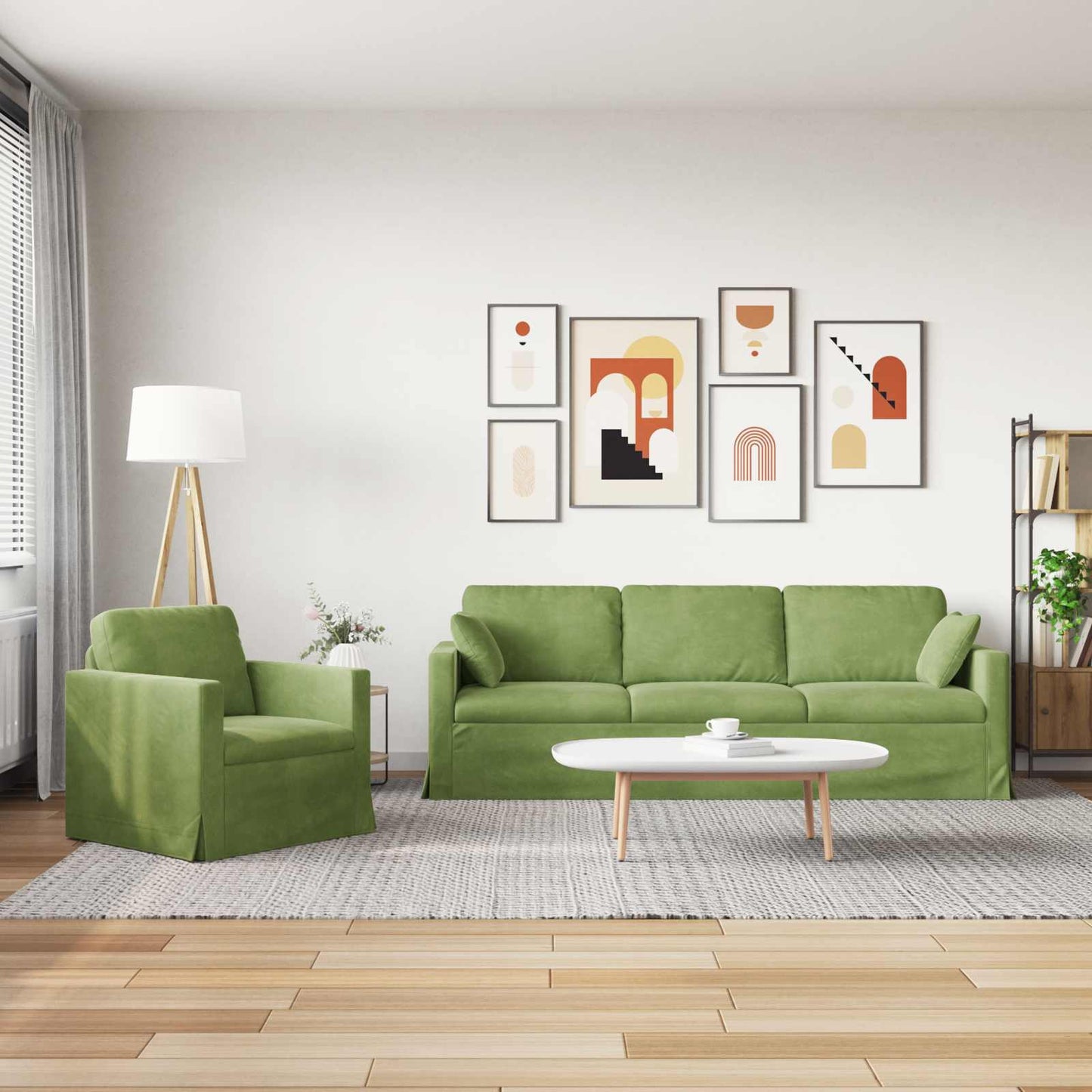 Kanapé Szett 2 pcs Világos zöld 228 x 78 x 80 cm Bársony