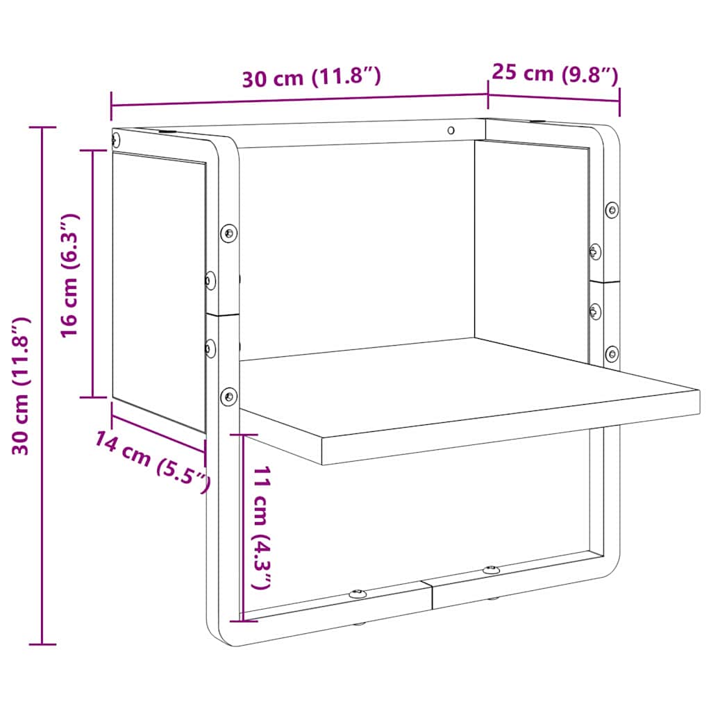 Falpolc polcokkal Művészi tölgy 30 x 25 x 30 cm Faanyag