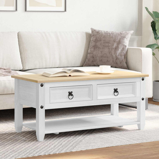 Dohányzóasztal fiókkal Fehér 100 x 48 x 45 cm Tömör Fenyőfa