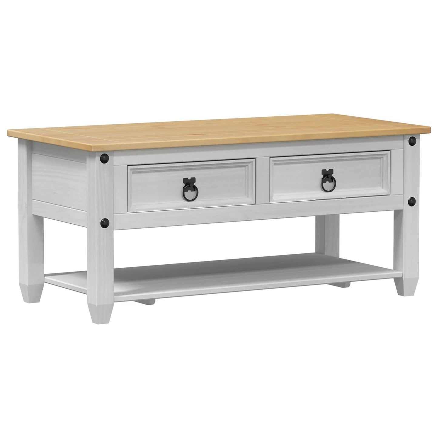 Dohányzóasztal fiókkal Fehér 100 x 48 x 45 cm Tömör Fenyőfa