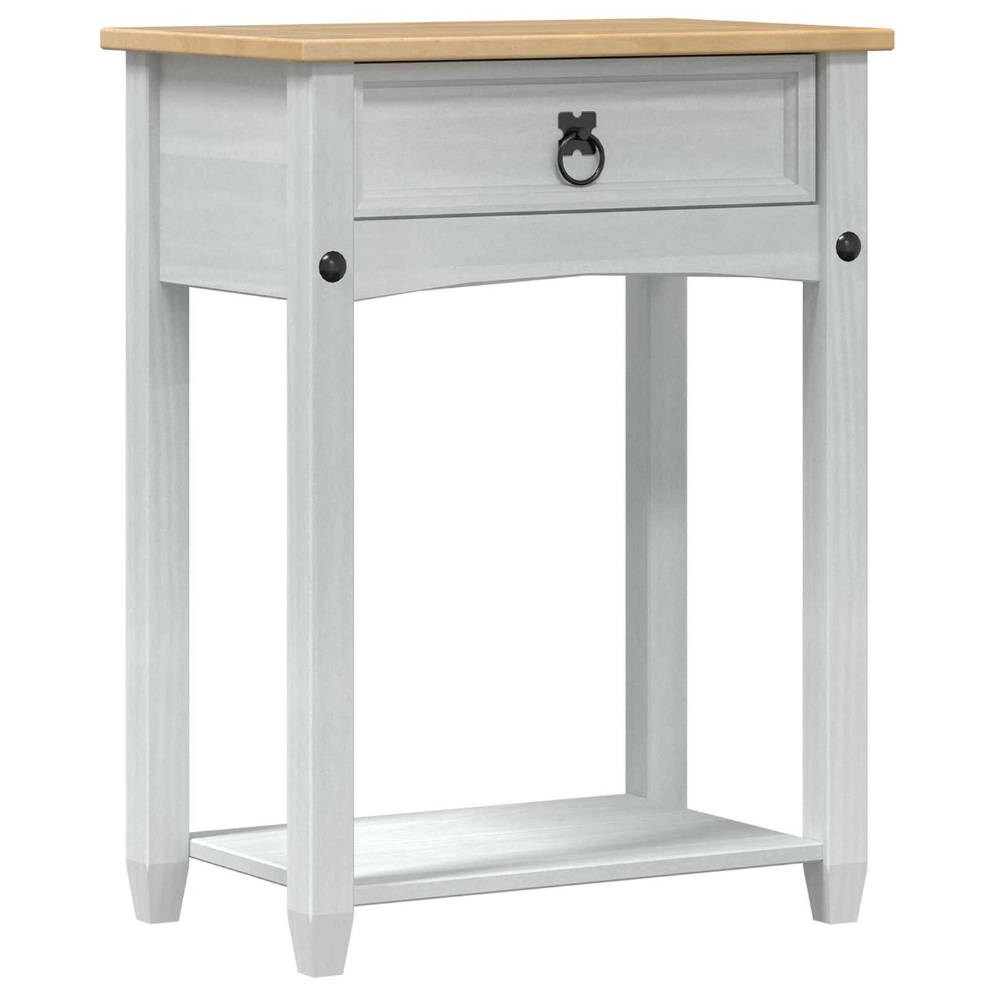 Konzolasztal fiókkal Fehér 55 x 35 x 73 cm Tömör fenyőfa