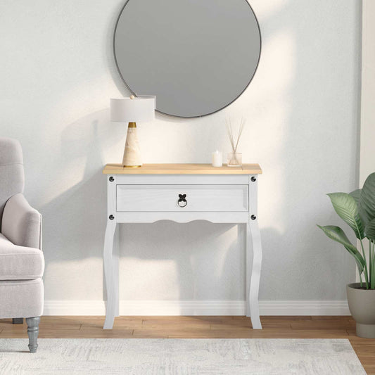 Konzolasztal fiókkal Fehér 73 x 35 x 73 cm Tömör fenyőfa