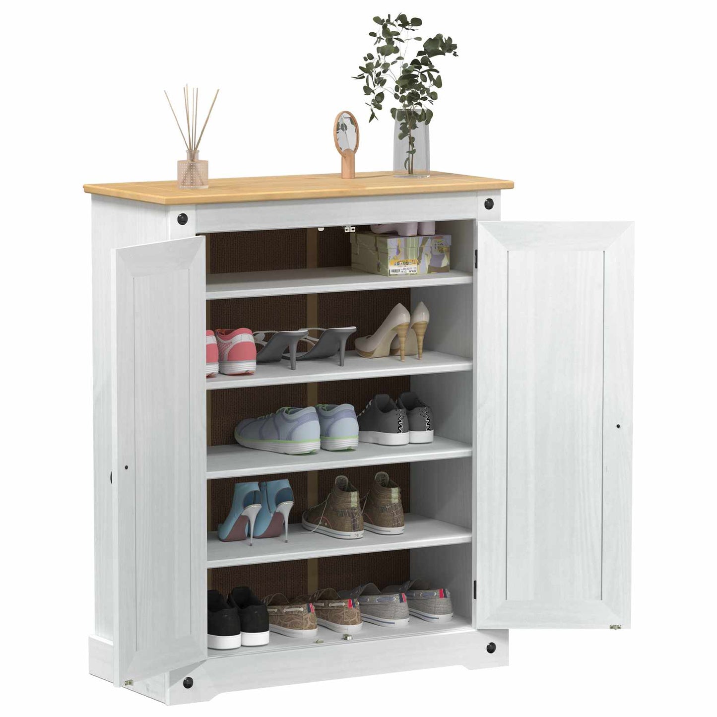 Cipőszekrény polcokkal Fehér 86 x 38,5 x 108 cm Tömör fenyőfa