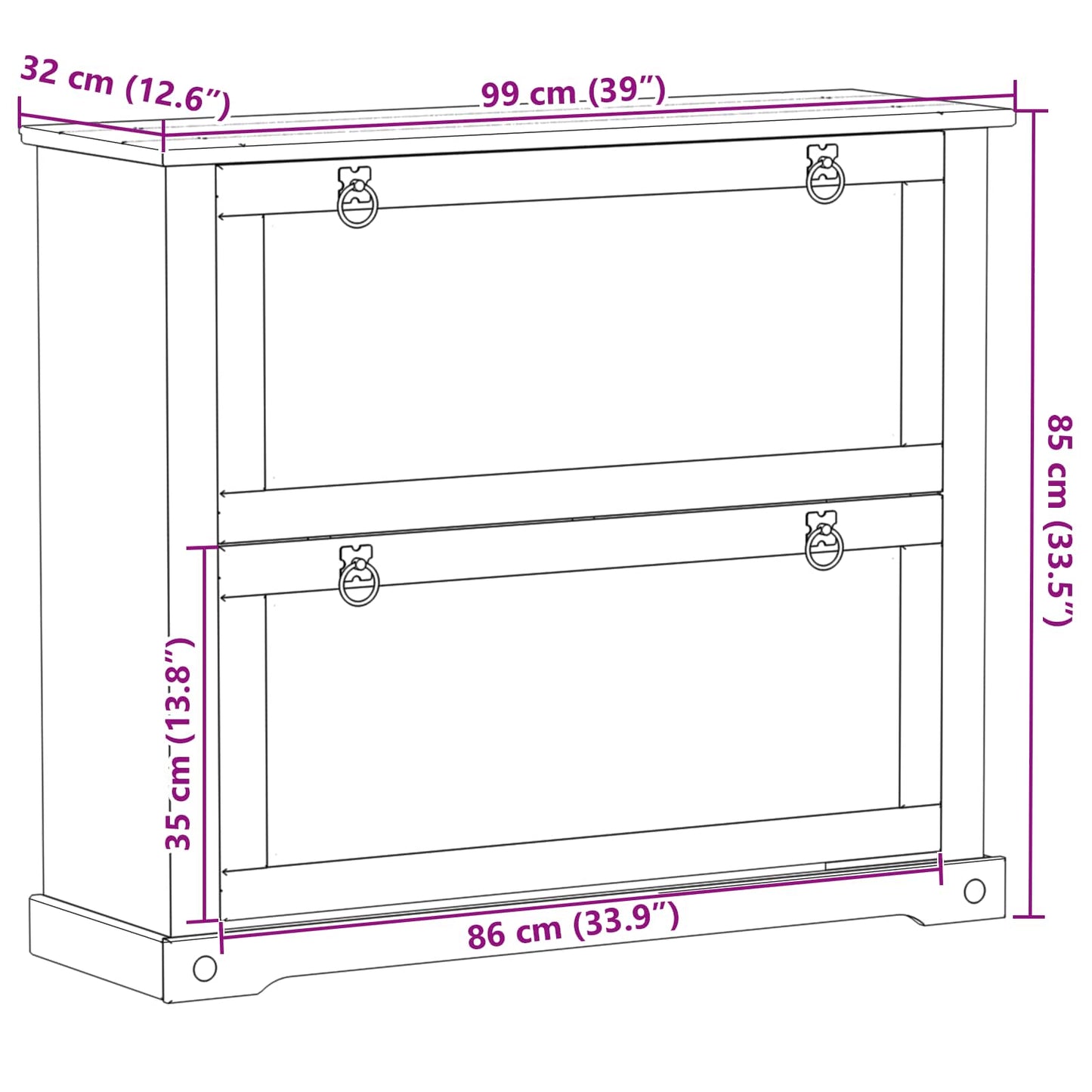 Cipőszekrény Corona Fehér 99 x 32 x 85 cm Tömör fenyőfa