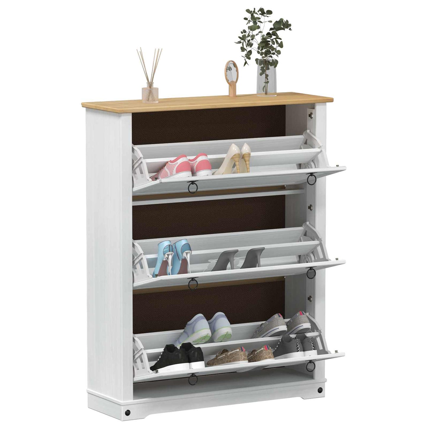 Cipőszekrény Corona Fehér 99 x 32 x 122 cm Tömör fenyőfa
