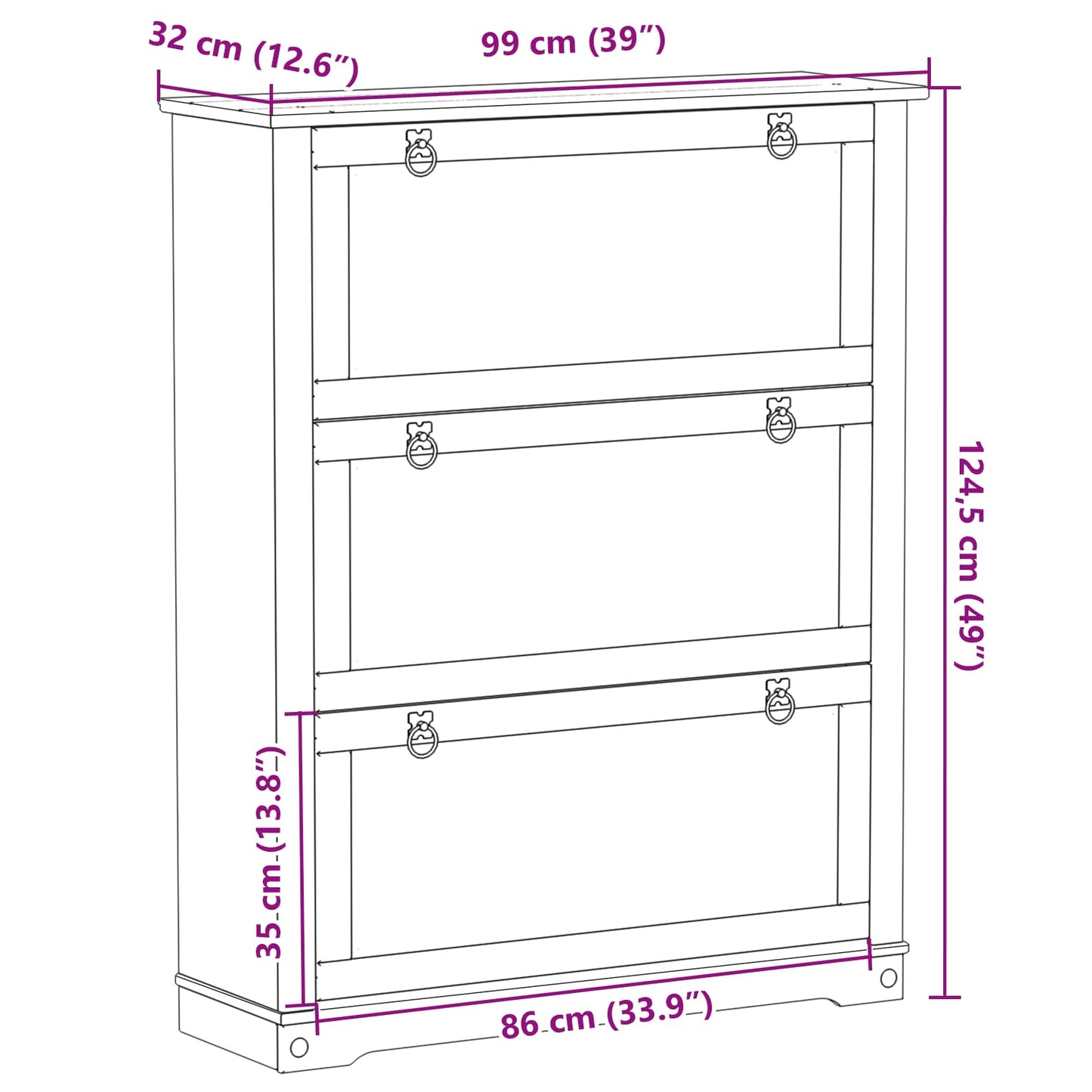 Cipőszekrény Corona Fehér 99 x 32 x 122 cm Tömör fenyőfa