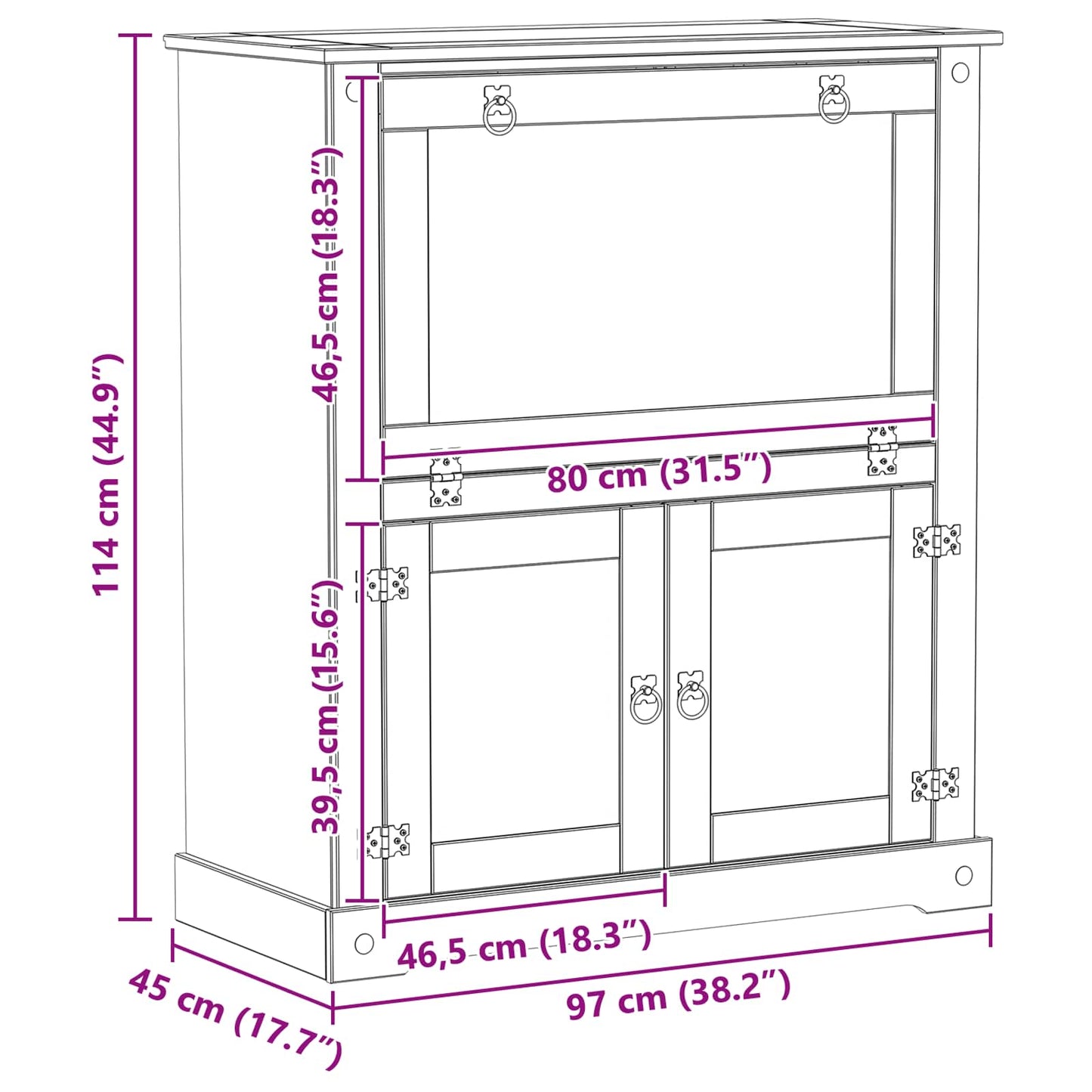 Bortároló szekrény Fehér 97 x 45 x 114 cm Tömör fenyőfa