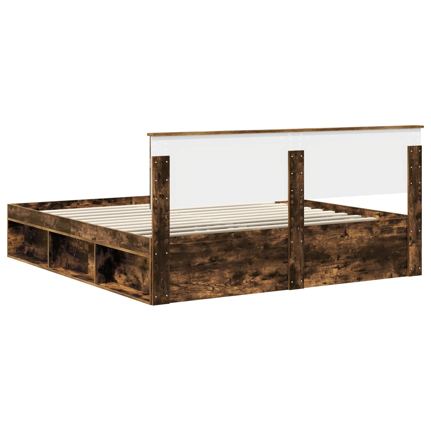 Ágykeret fejtámlával Füstölt tölgy 200 x 200 cm Szerelt fa
