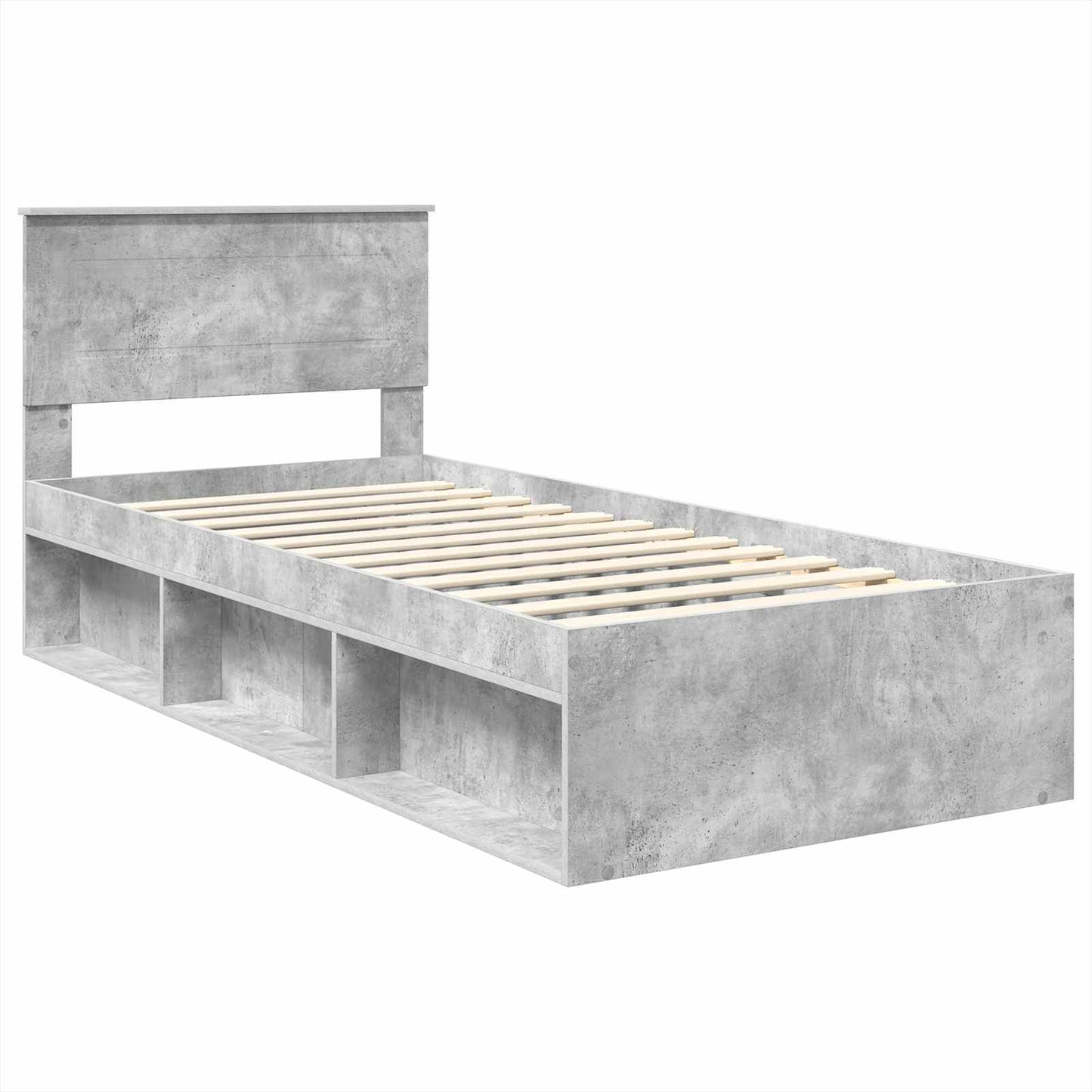 Ágykeret fejtámlával Beton Szürke 100 x 200 cm Szerelt fa