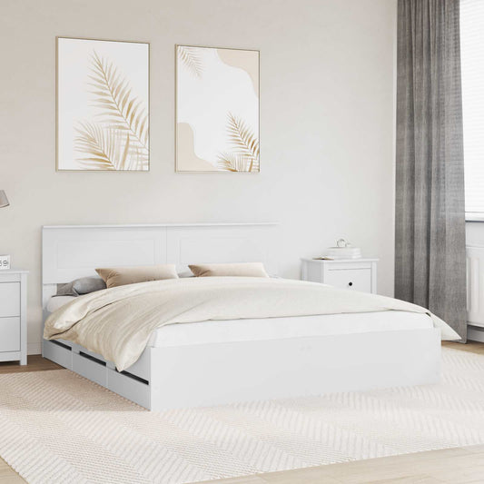 Ágykeret fiókkal fejtámlával Fehér 200 x 200 cm Mérnöki Fa